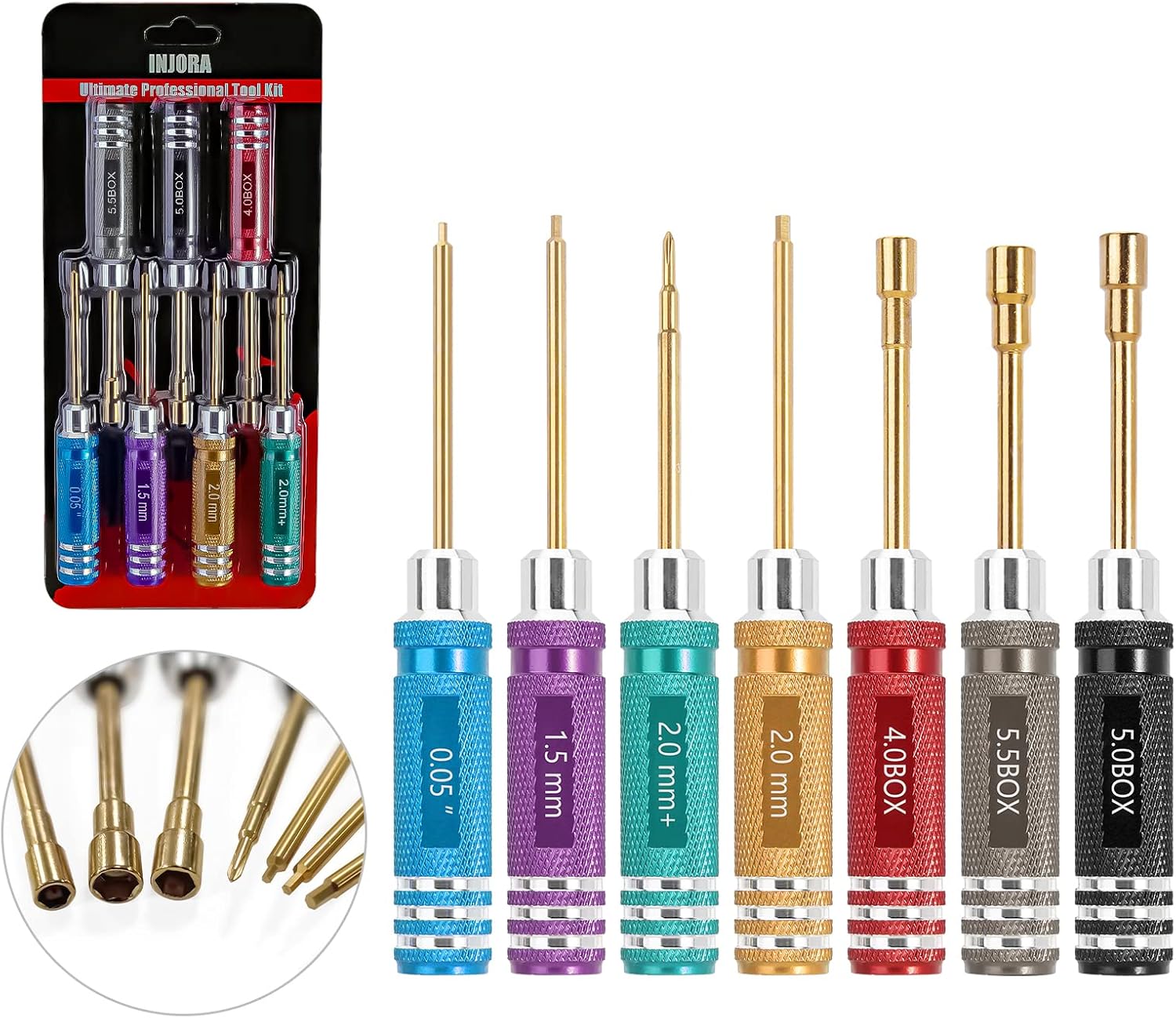 INJORA 7 PCS Short Handle RC Hex Screwdriver Nut Driver