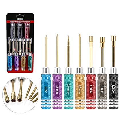 INJORA 7 PCS Short Handle RC Hex Screwdriver Nut Driver & Phillips Screwdriver Tool Set, RC Car Repair Tools Kit, Allen Wrenches Sets, Socket Driver For 1/18 1/24 RC Mini Crawler Car SCX24 TRX4M FCX24
