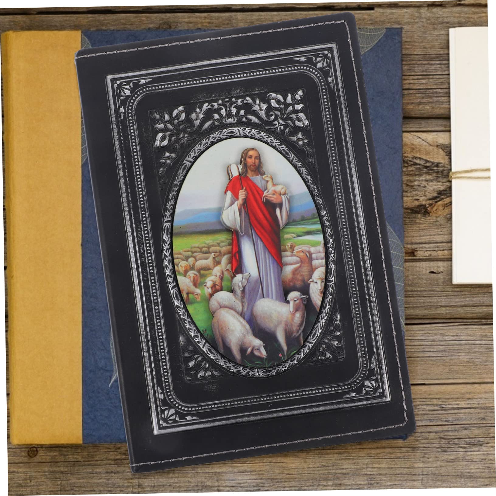 Lurrose 2 Pièces cahier biblique le journal biblique de jésus blocs-notes journal chrétien workbook travelers notebook bloc-notes couverture en cuir cahier de Jésus Papier Silver