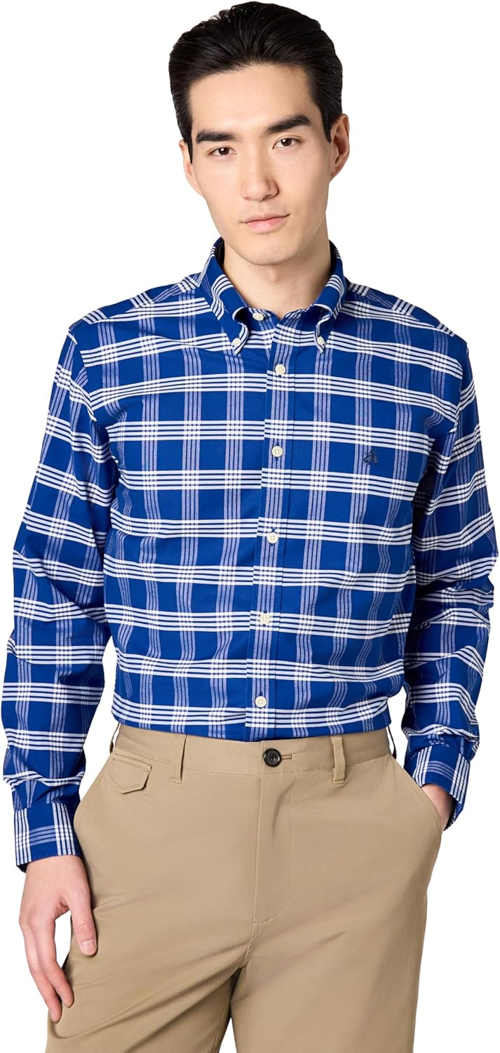 Performance Series Stretch Polo Button-Down Collar, Checked Sport Shirt