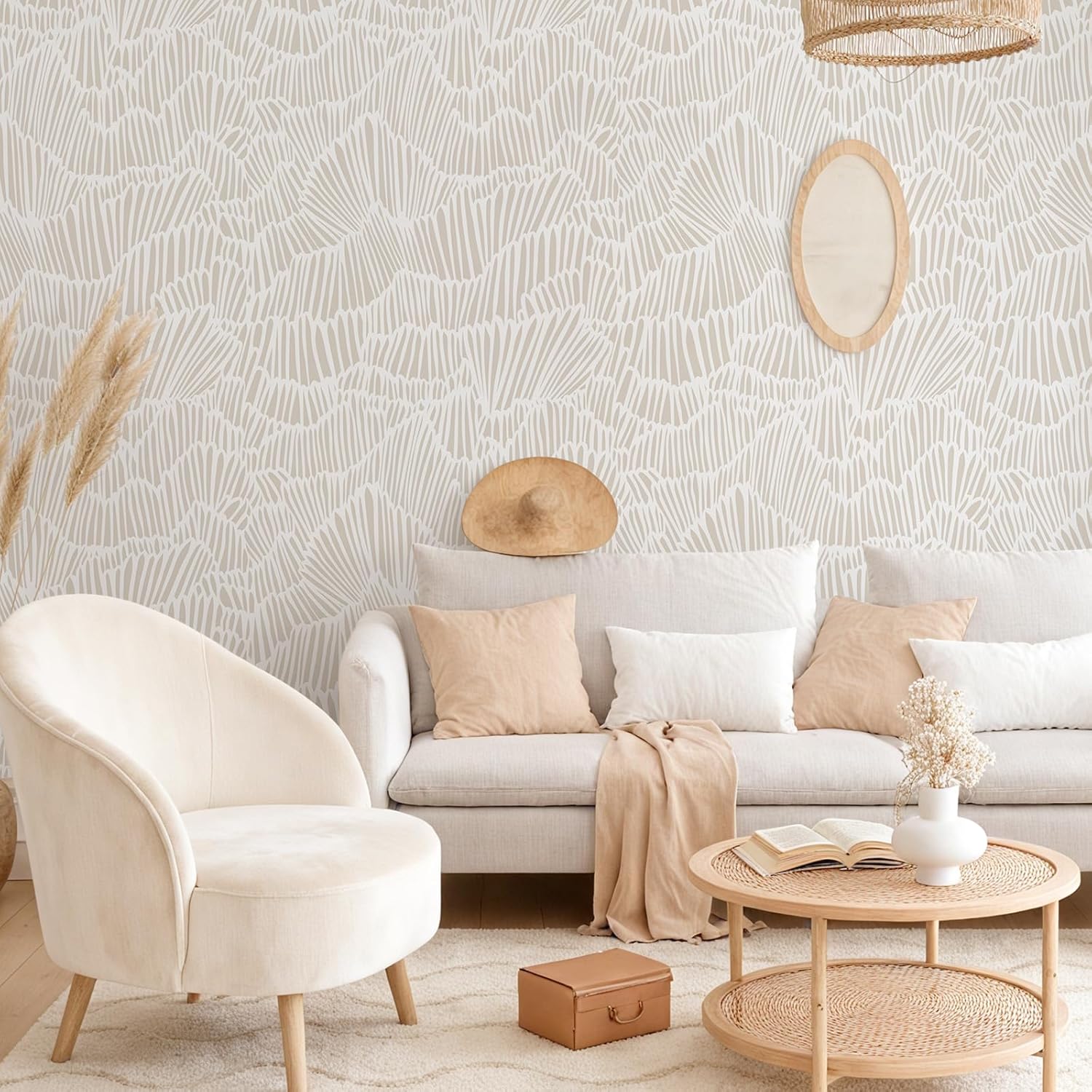 VEELIKE Flashdance Art Deco Wallpaper Peel and Stick Neutral Modern Geometric Wallpaper for Bedroom Living Room Accent Wall 17.7''x354'' Removable Minimalist Wall Paper Self Adhesive Contact Paper