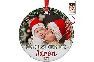 Custom Baby Boy's First Christmas Ornament 2023 with Photo and Name