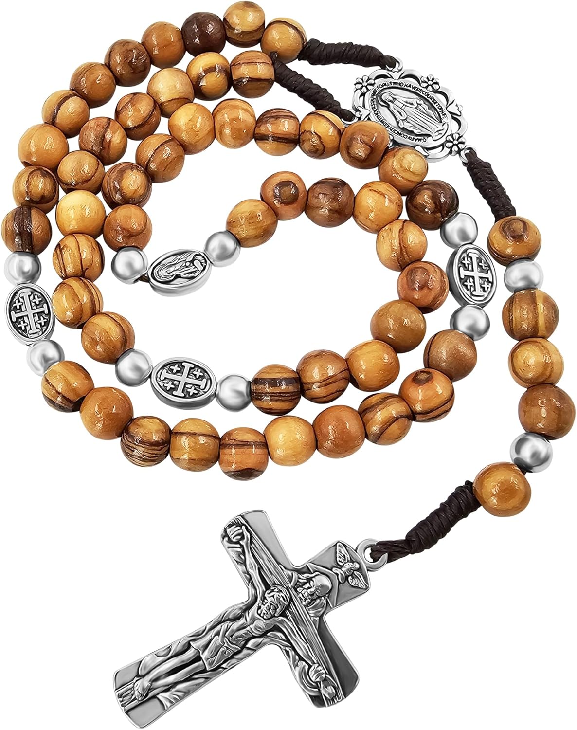 TALISMAN4U 8mm Wooden Beads Catholic Rosary for Men Holy Trinity Crucifix Our Lady of Grace Medal Handmade Rosaries for Women Rosarios Catolicos Religious Gift Rosary Pouch & Prayer Card - Image 6
