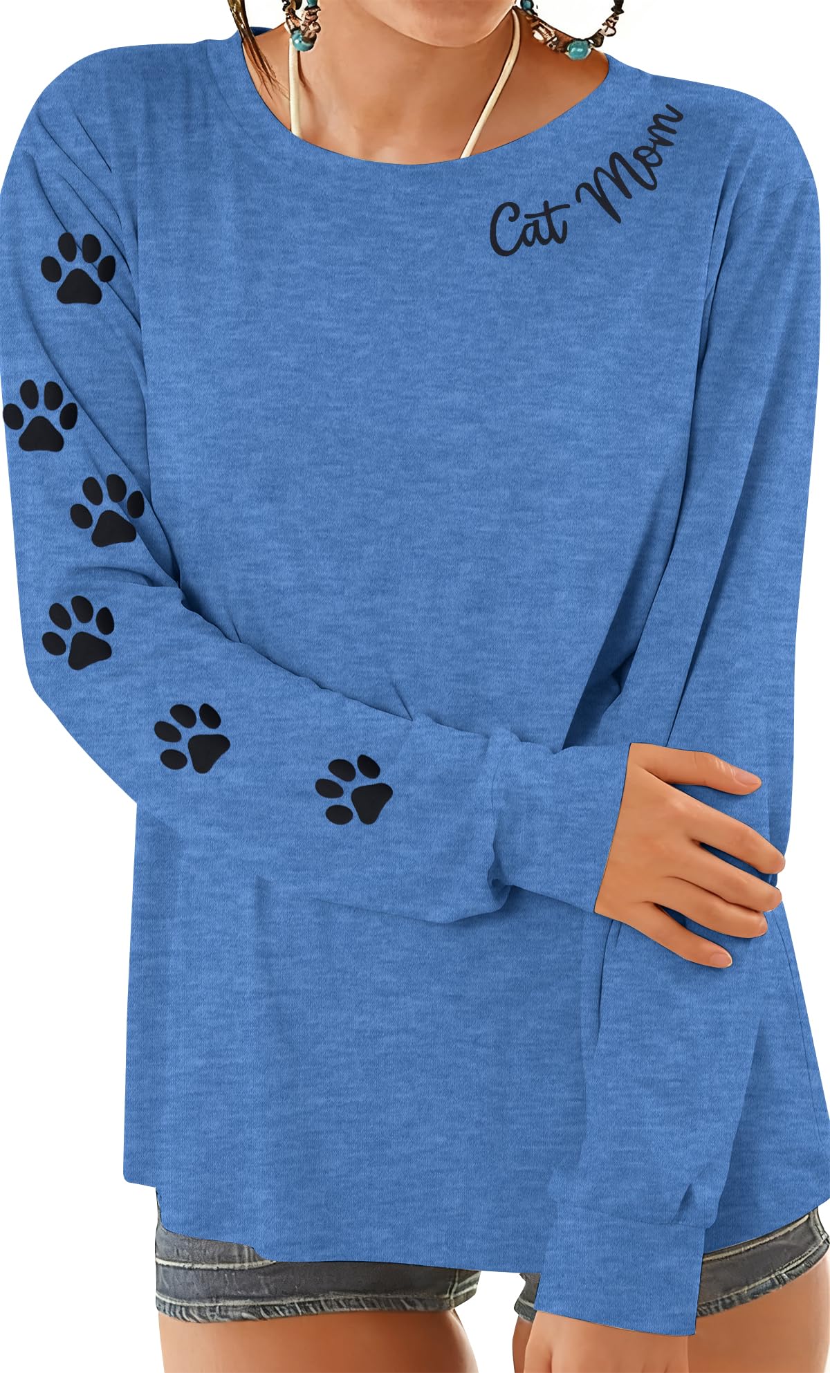 JINTING Cat Shirts for Women - Loose Fit Lightweight Long Sleeve Graphic Spring Outfits Printed Blouse Casual Tops