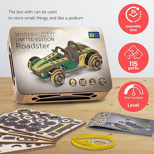 Miniatura 5 de WOODEN.CITY Kit de coche modelo de madera DIY - Rompecabezas de madera 3D premium para adultos - Kit detallado de modelo Roadster