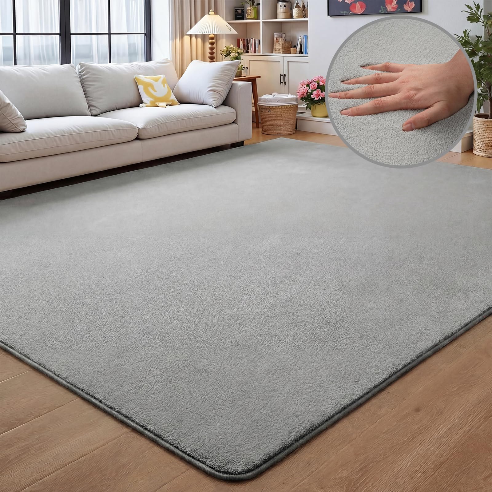 Homcomodar Large Rugs Living Room Low Pile 160x230cm Fluffy Rugs for Bedroom Modern Light Grey Rug Non Shedding Fluffy Carpet for Living Room Bedroom Home Office Decor — image 1
