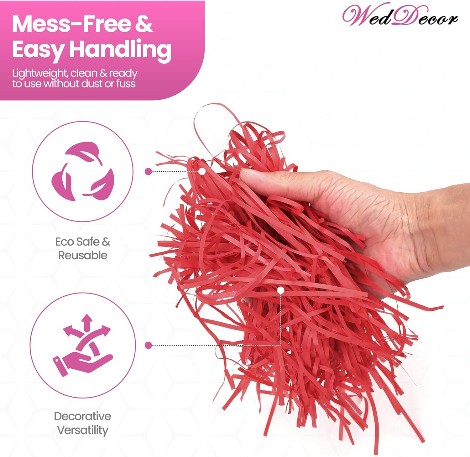 WedDecor Shredded Tissue Paper for Gift Boxes - Packaging & Gift Wrapping Filler, Perfect for Hampers, Basket Stuffing & Packing, Christmas, Weddings, DIY and Crafts, Red, 500g