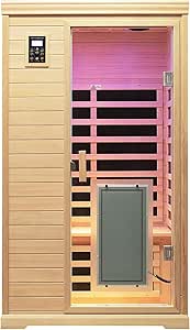 Low EMF Indoor Sauna for 2 Persons - Infrared Sauna with Hemlock Wood, Chromotherapy, Bluetooth, and LED Lamp