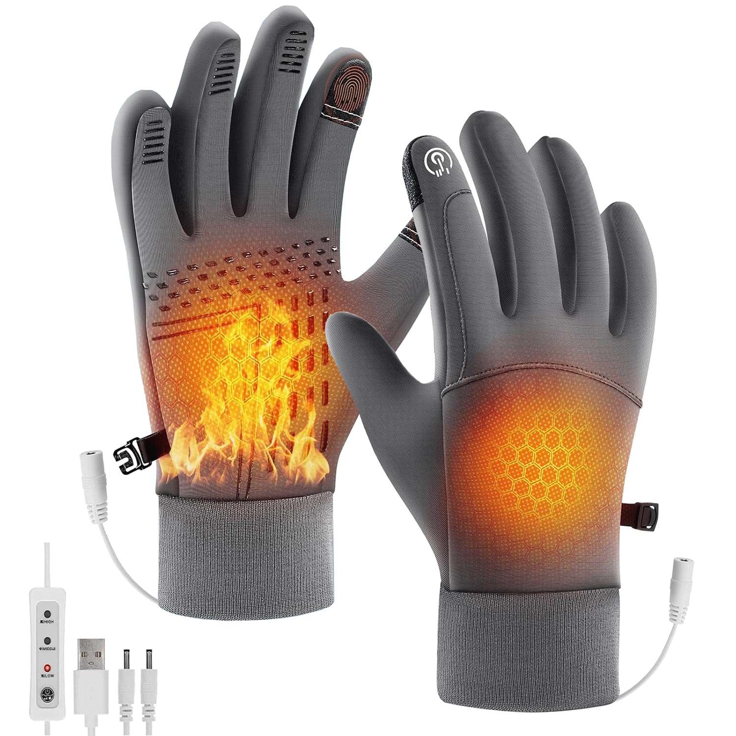 COMBLU USB-verwarmde handschoenen voor dames en heren, 3 instelbare temperatuurniveaus, elektrische verwarmde handschoenen voor outdoor, skiën, fietsen en wandelen