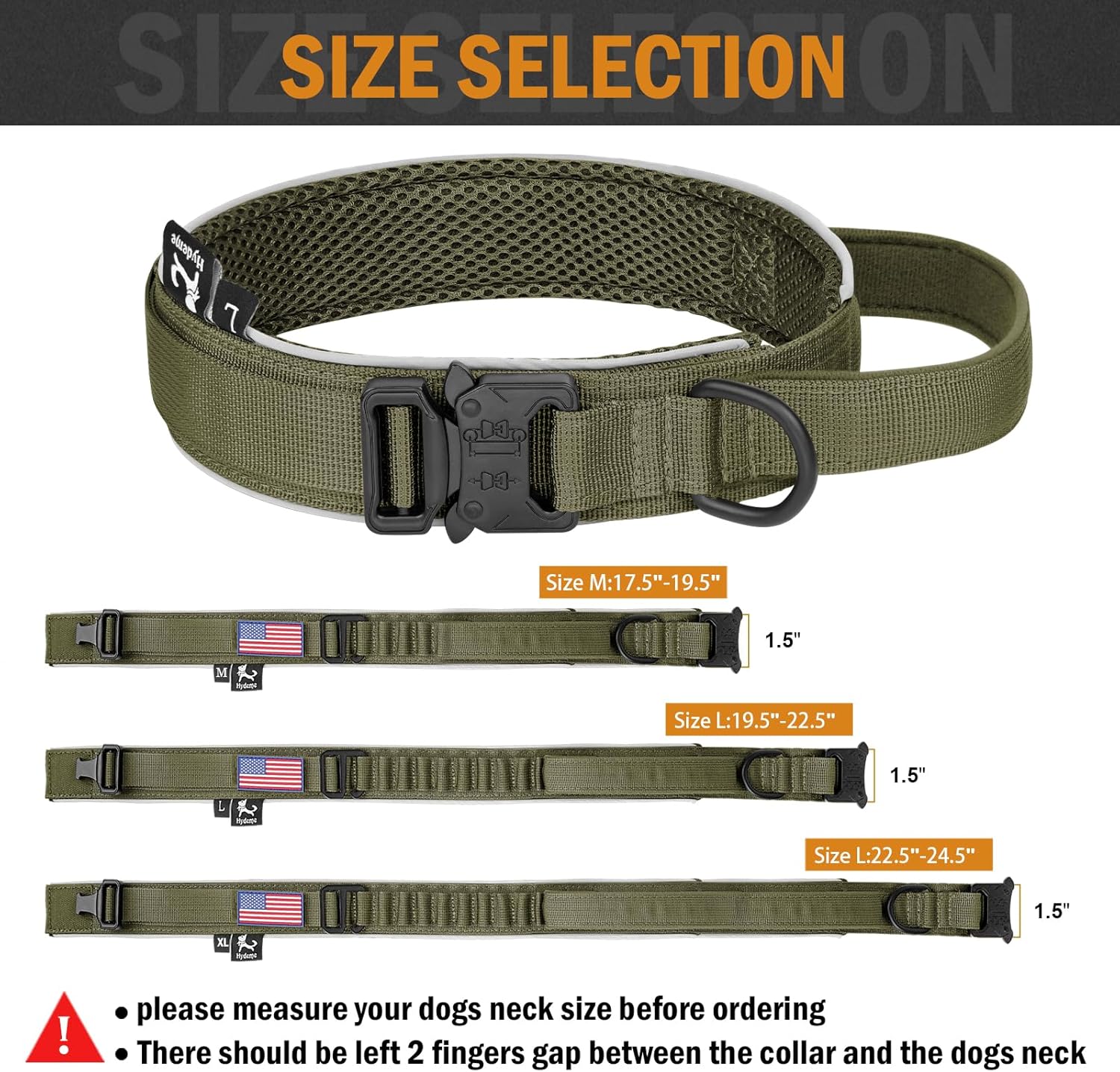 HYDEME Tactical Dog Collar and Leash Set, Alpine Loop Adjustable Reflective Military Training Nylon Dog Collars with Handle Shock Retractable Dog Leash for Small Medium Large Dogs.(XL,OliveGreen-Set)