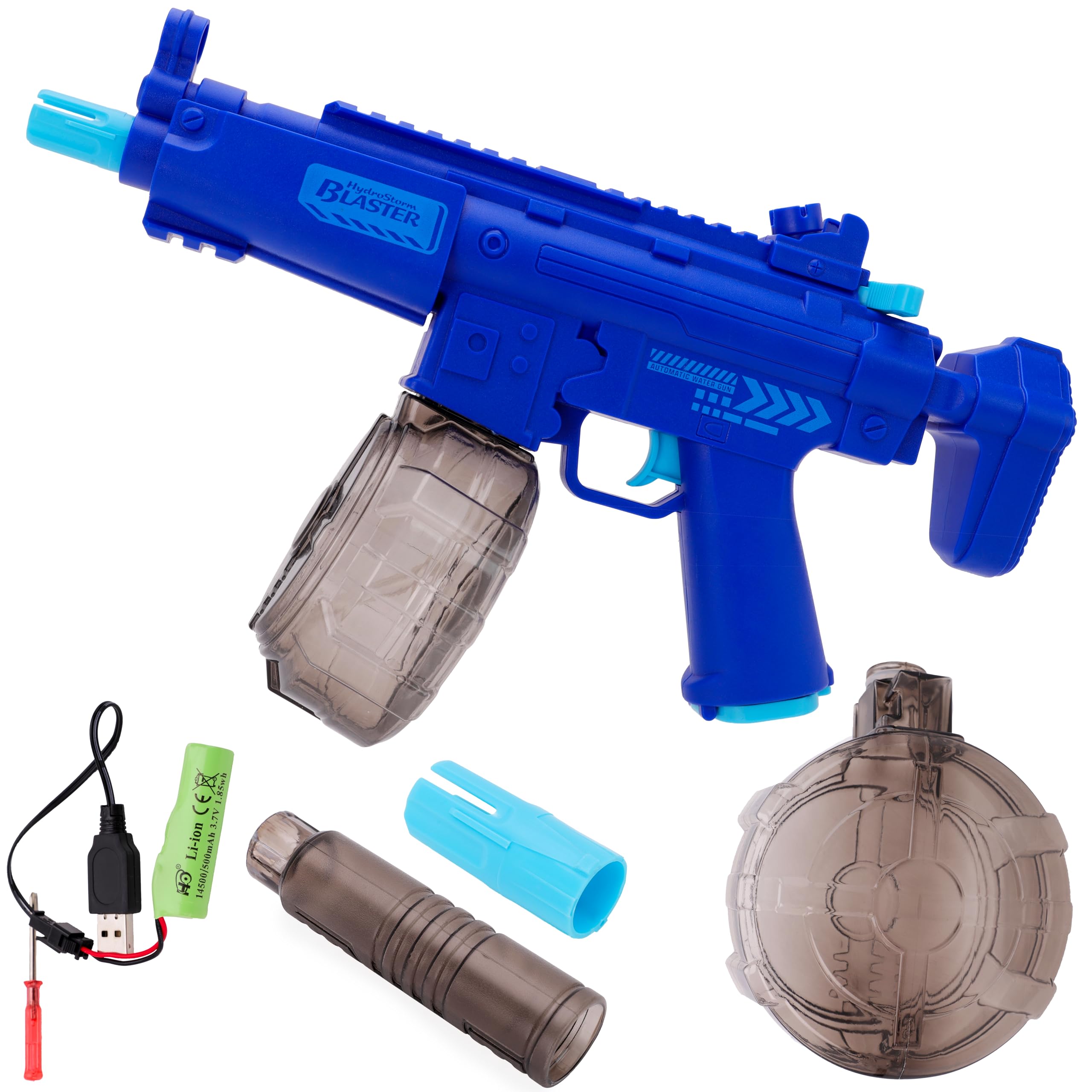 Toyland® 43cm (17") Automatic Water Gun Toy With Detachable Silencer & Magazine - 10M Firing Range - Rechargebable Battery - Outdoor Water Play Toys