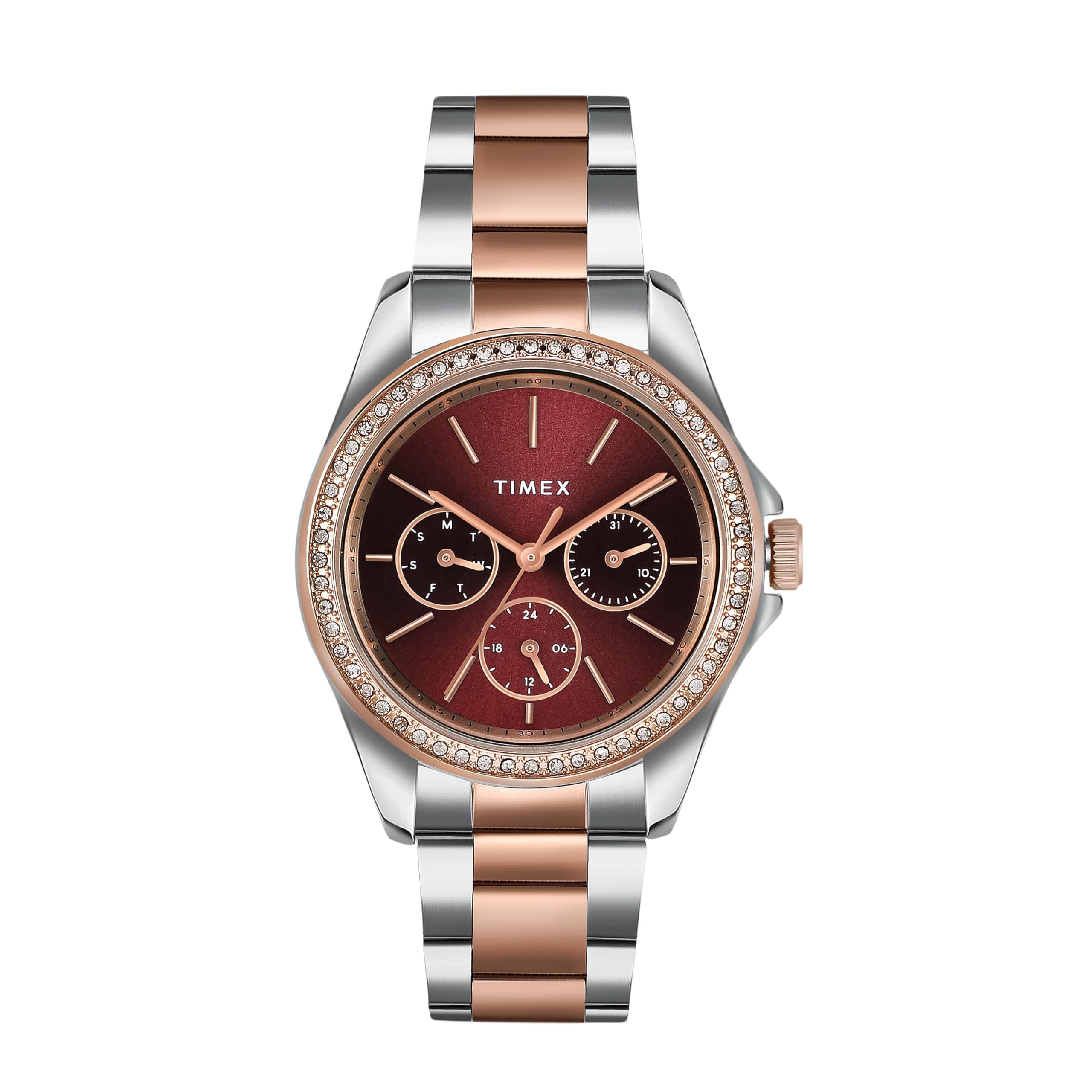 TIMEX Women Stainless Steel Multifunction Analogue Maroon Dial Watch - Tw000Z401, Band Color-Multicolor (B0CJM2GS3J) Amazon Price History, Amazon Price Tracker