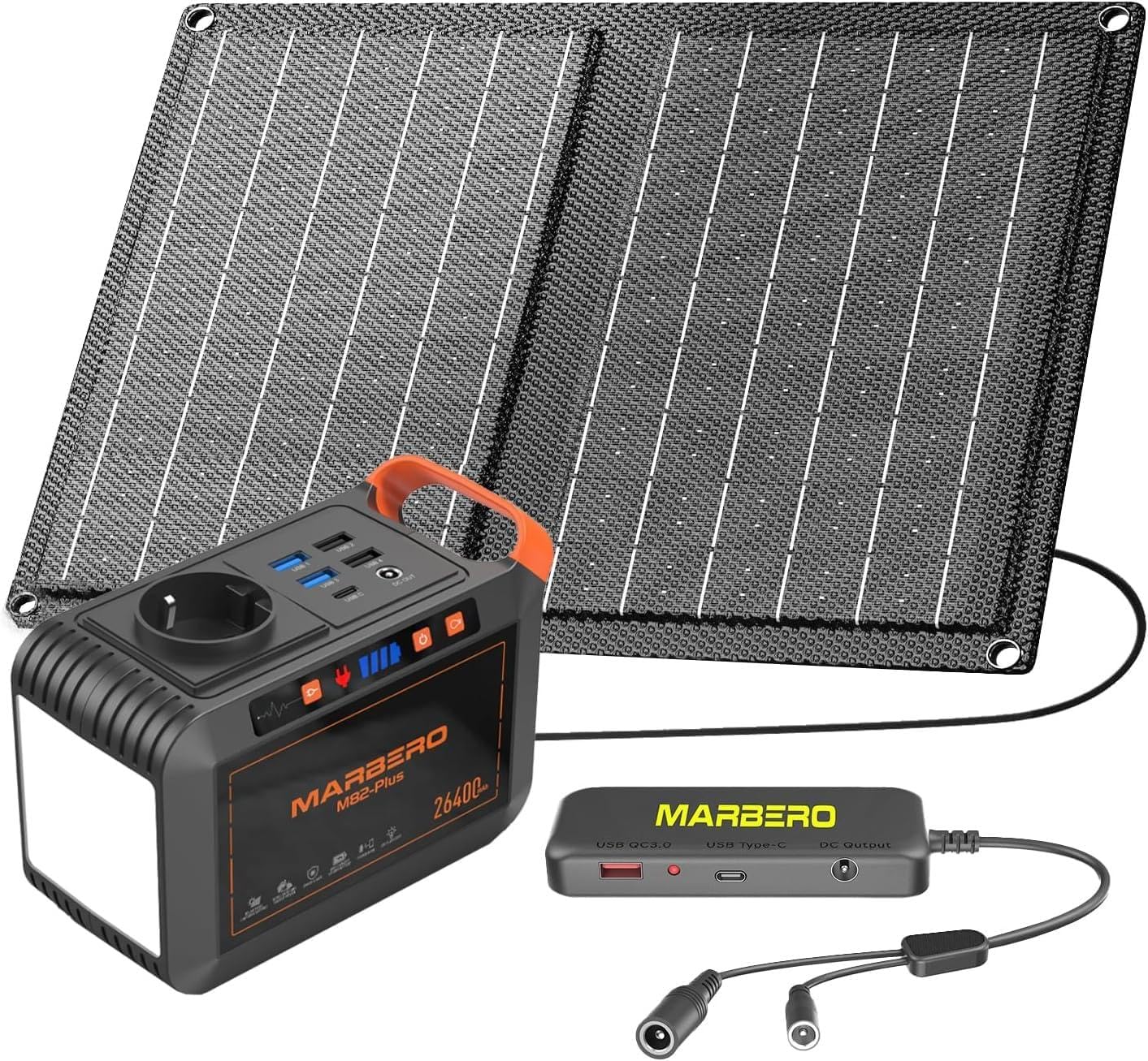 batteria portatile marbero 26,500 mAh con pannello solare foldable 30 w