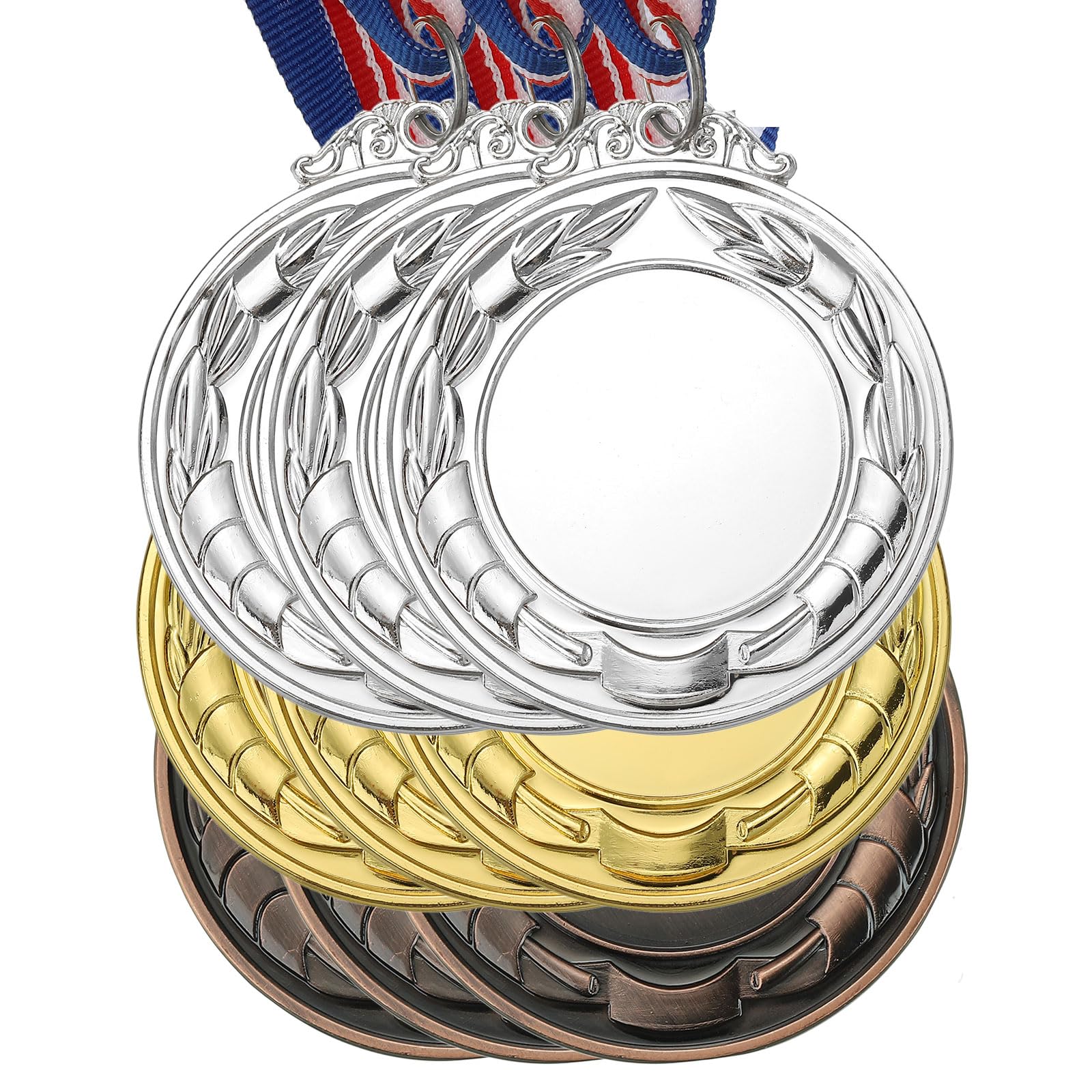 PATIKIL Blank Award Medals, 9 Pack Gold Silver Bronze Award Medals with Neck Ribbon, Make Your Medals Kit