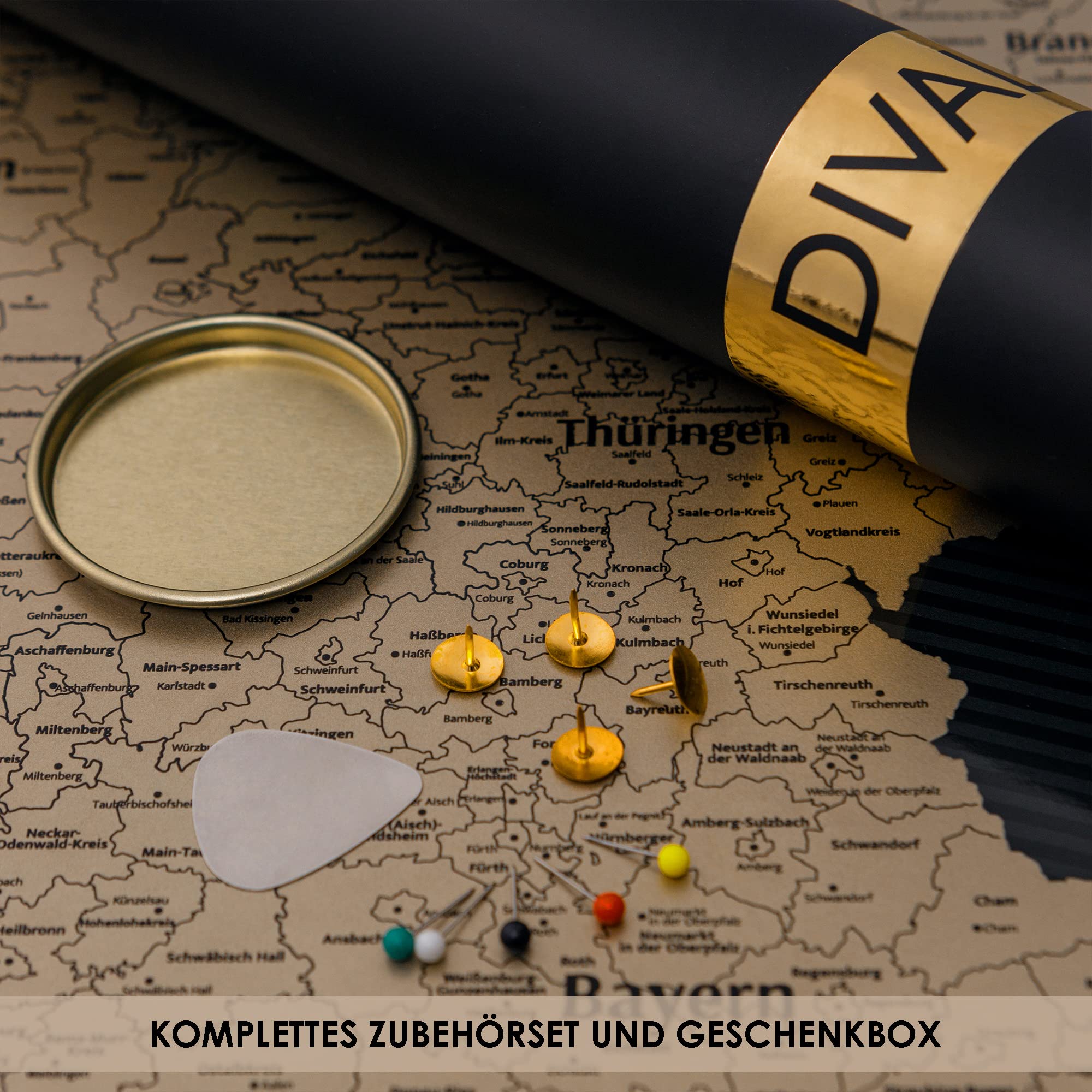 Rubbelkarte von Deutschland mit Kratzerset - Scratch off Germany Map Poster - Schwarz und Gold