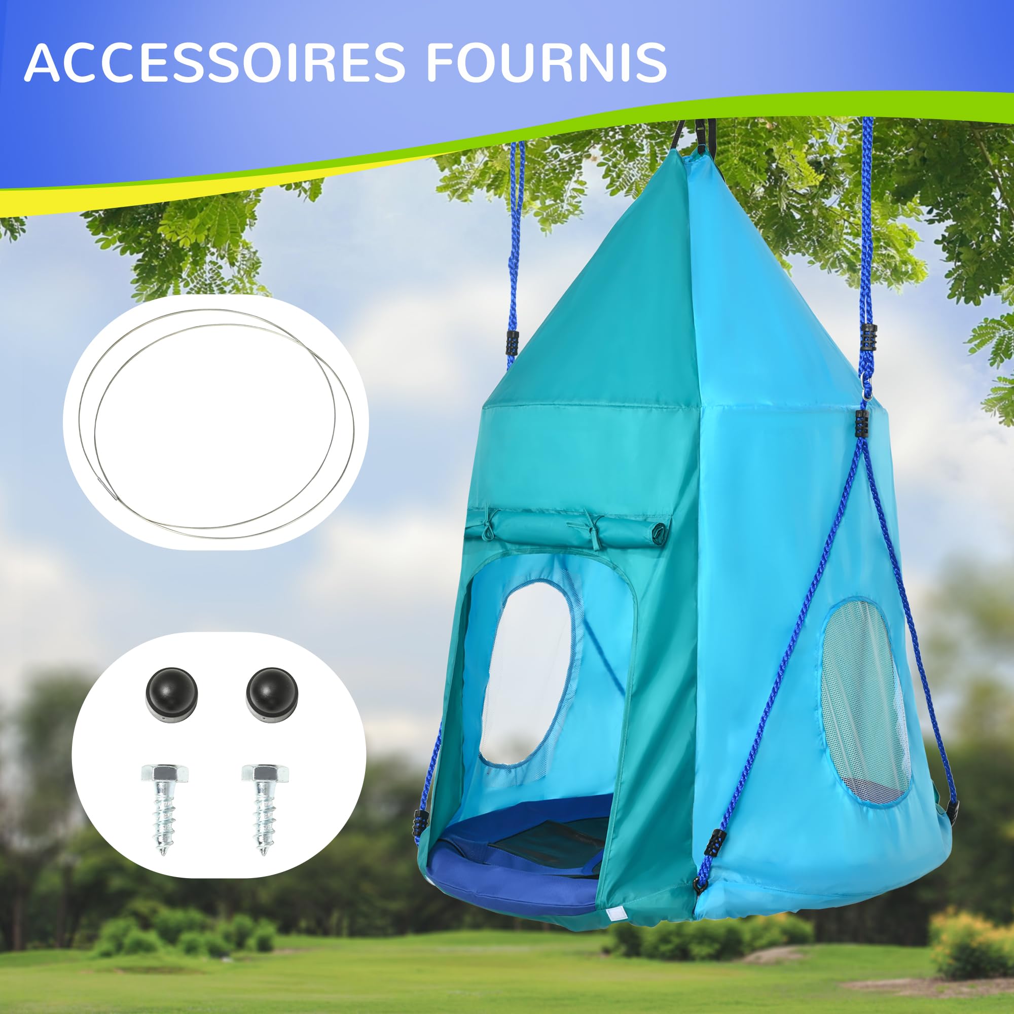 Outsunny Balançoire nid avec auvent Amovible Ø 100 cm, Bleu