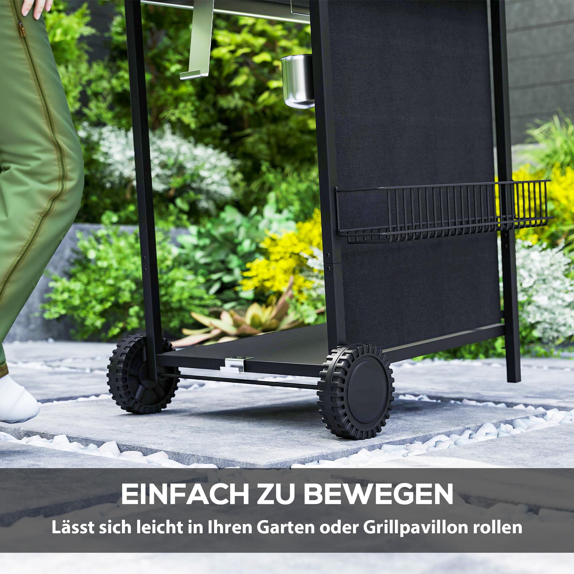 Outsunny Gasgrill 7 KW BBQ 3 Brenner Seitenkocher 107 x 54 x 96 cm | Gartengrill, Rolle, 2 Heizzonen, Druckminderer, Deckel Thermometer, Seitenablagen, Gasschlauch, Grillwagen, Grill, Balkon