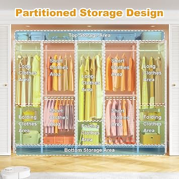 Ulif H50 Extra Large Clothes Rack, Heavy Duty Garment Rack, Freestanding Portable Closet, Clothing Racks for Hanging Clothes, Wardrobe Closet 89.8'' W x 15.8 D x 76.4 H, Max Load 1400 Lbs, White