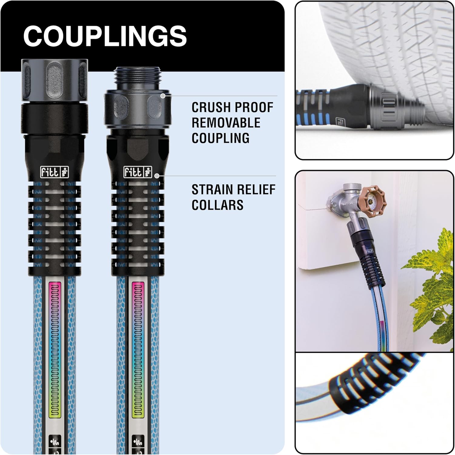 FITT Aquamaster Leader Hose 5/8" 10ft, High-Performance Flexible Hose with Dual Couplings and Adapter, Kink-Proof, Durable, Easy to Connect
