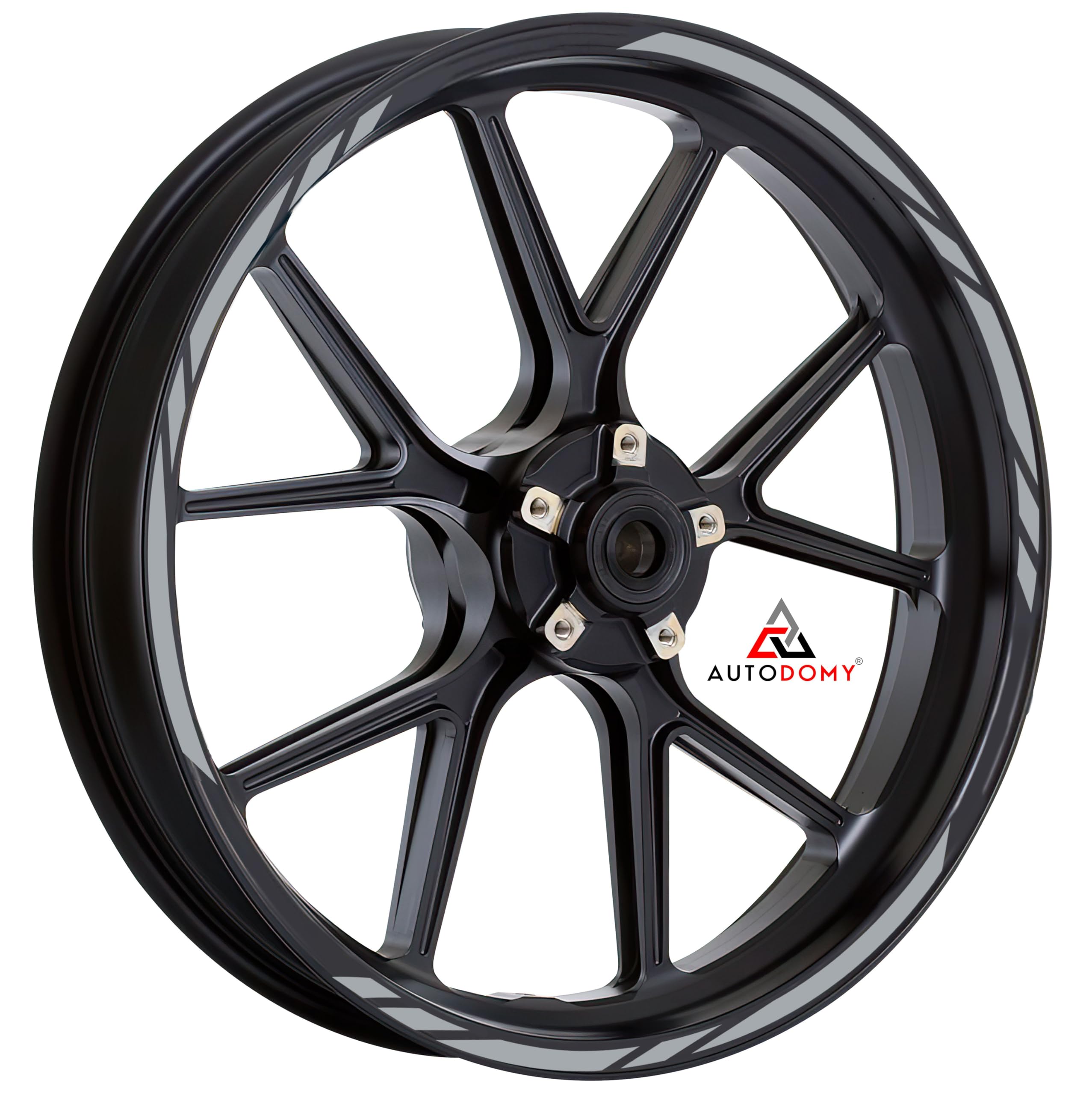 Autodomy Naklejki na Felgi Motocyklowe | Pełny Zestaw na 2 Felgi od 15" do 19" Cal | Odporne na Deszcz, Słońce, Tłuszcz i Olej | Sportowy Design (Srebrny)