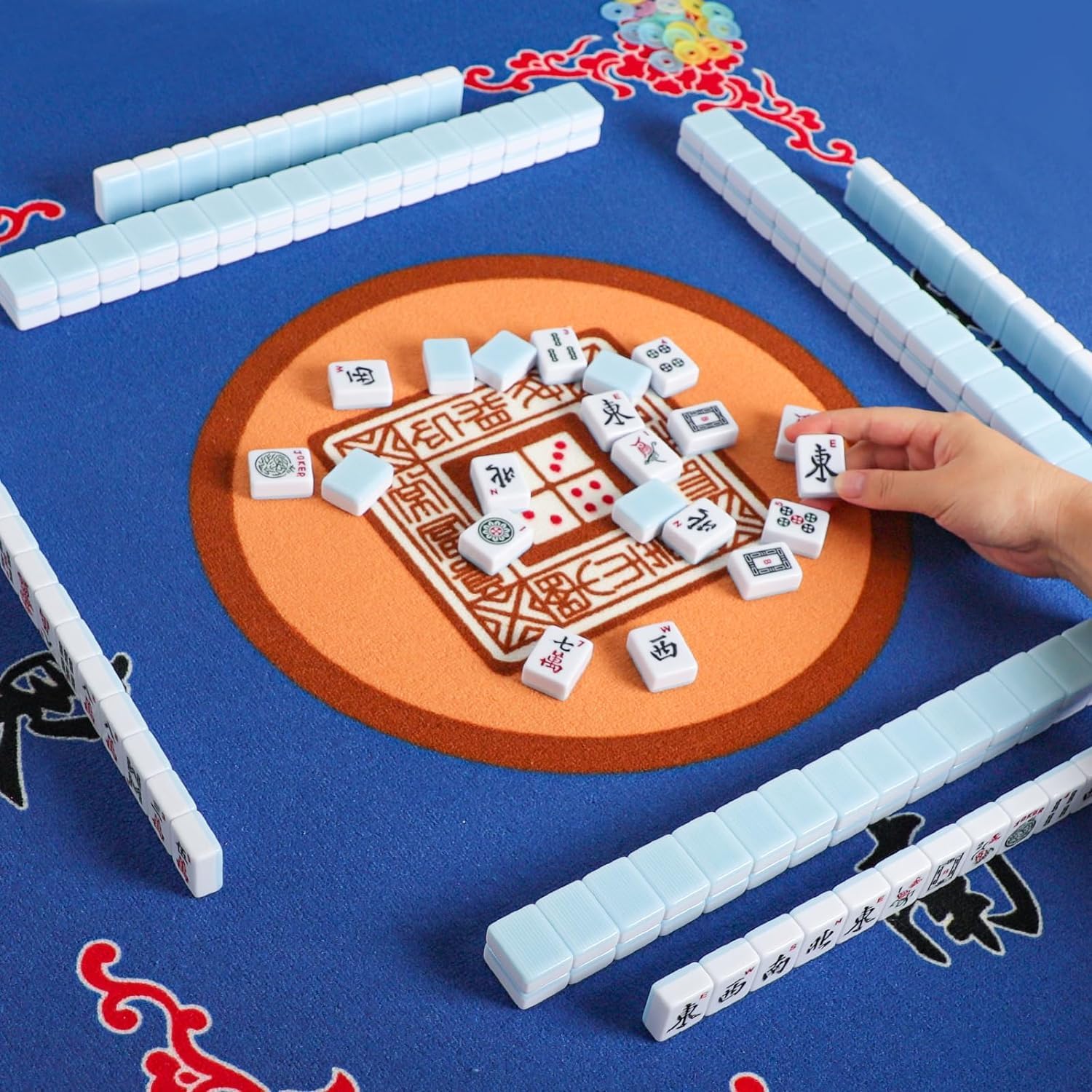 American Mahjong Tiles Set,Mah jongg Game Set with 166 Premium 1.2’’ Blue Tiles(Tiles Only Set), with Empty Mahjong Bag,Thickened Red Printed American Mahjong Tiles Bag (Case Only)