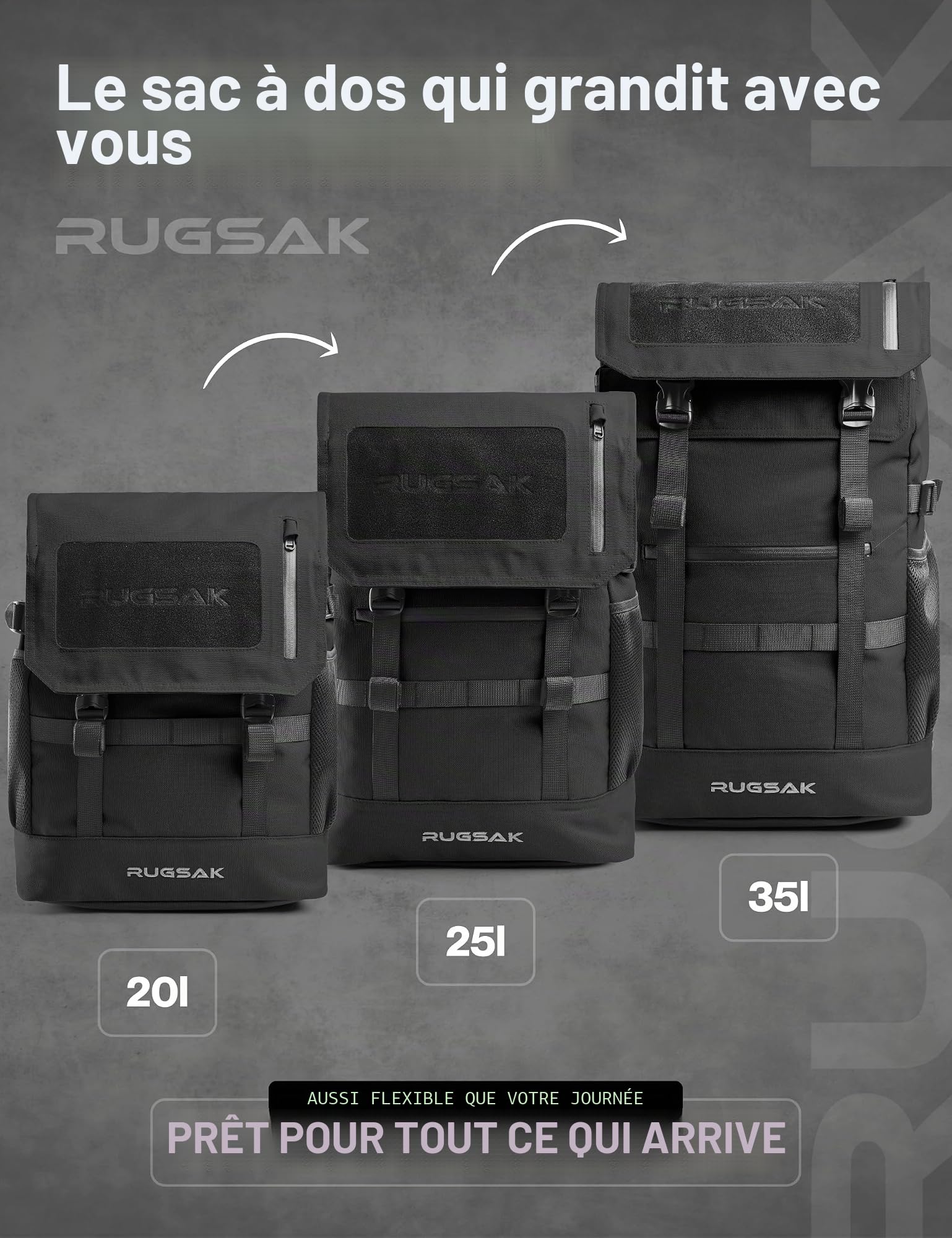 RS RUGSAK Original 3.0 | Sac à dos rolltop neutre en CO2 [3-Size-Technology] avec compartiment pour ordinateur portable 18" | Résistant à l'eau | pour le travail, l'école et le sport | Femme et Homme