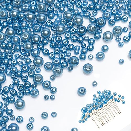 VIVP 900 cuentas de perlas para la fabricación de joyas, cuentas de perlas azul claro con agujero de 0.118 in, 0.157 in, 0.197 in, 0.236 in, 0.315