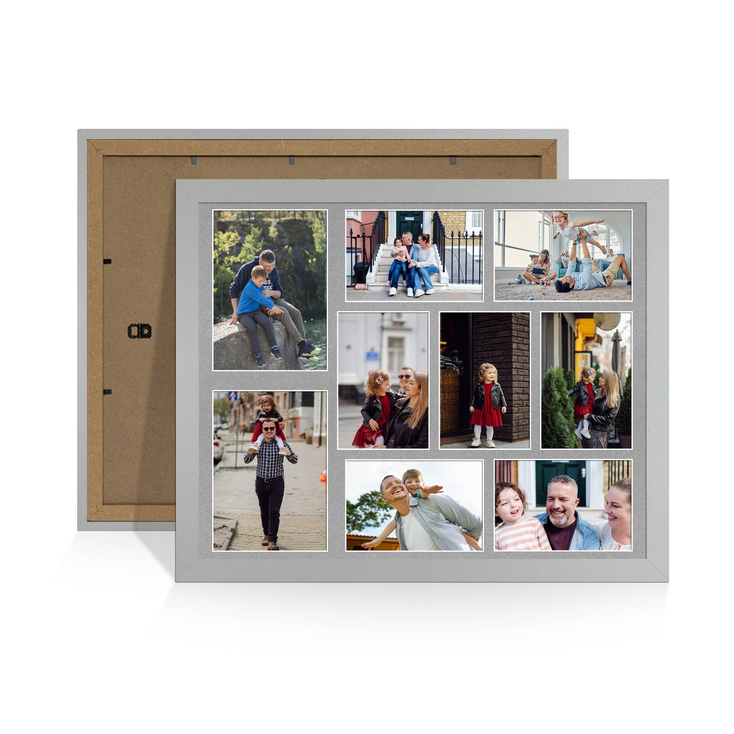 Alison Kingsgate Silver 20x16 Photo frames for multiple pictures -9 Apertures Collage Frame with Silver Mount - Holds (2x) 7x5 & (7x) 6x4 Photos - Engineered Wood & Perspex — image 1