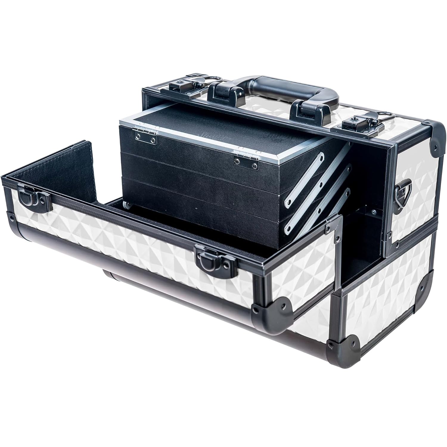 SHANY Premier Fantasy Professional Makeup Train Case Cosmetic Box Portable Makeup Case Organizer Jewelry storage with Locks, 3 Trays, Makeup Brush Holder and Cosmetics Mirror - Snow White - Image 5