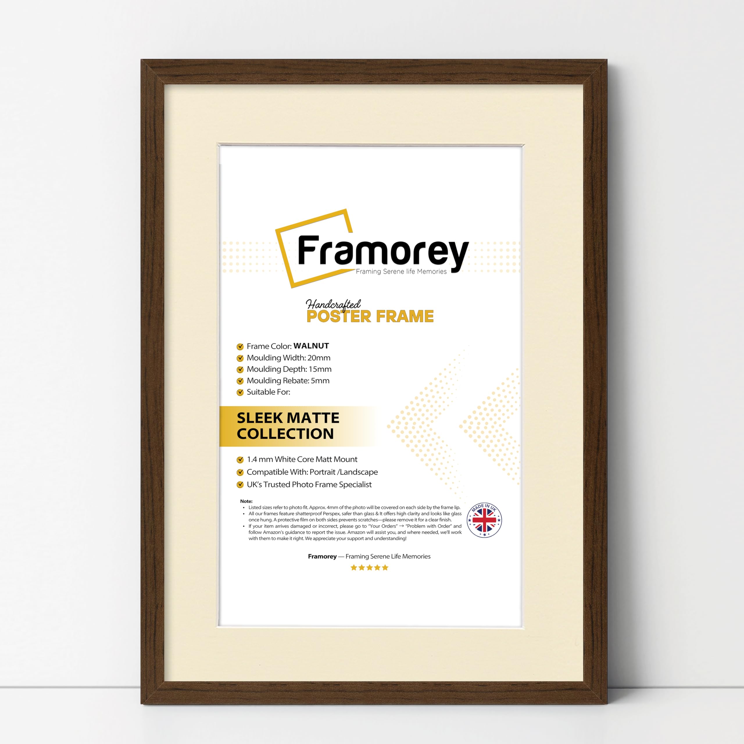 Framorey Framing Serene Life Memories Walnut With Ivory Mount Framorey Thin Matt Walnut Photo Frame 20X16" Size Picture Frame With 16X12" Size Ivory Mount, Flat Wooden Effect Photo Frame, Home Décor Frame, Wall Art Poster Frame