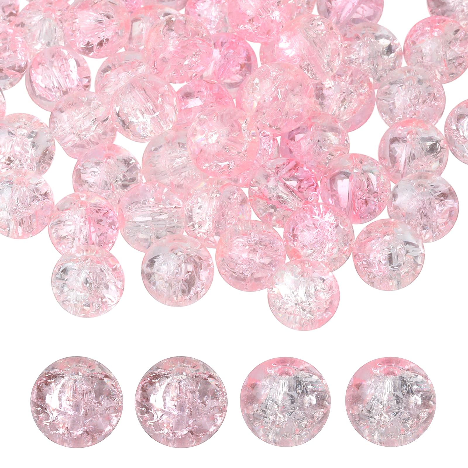 PATIKIL 10mm Crackle Glass Beads, 120Pcs Crystal Round, Pink