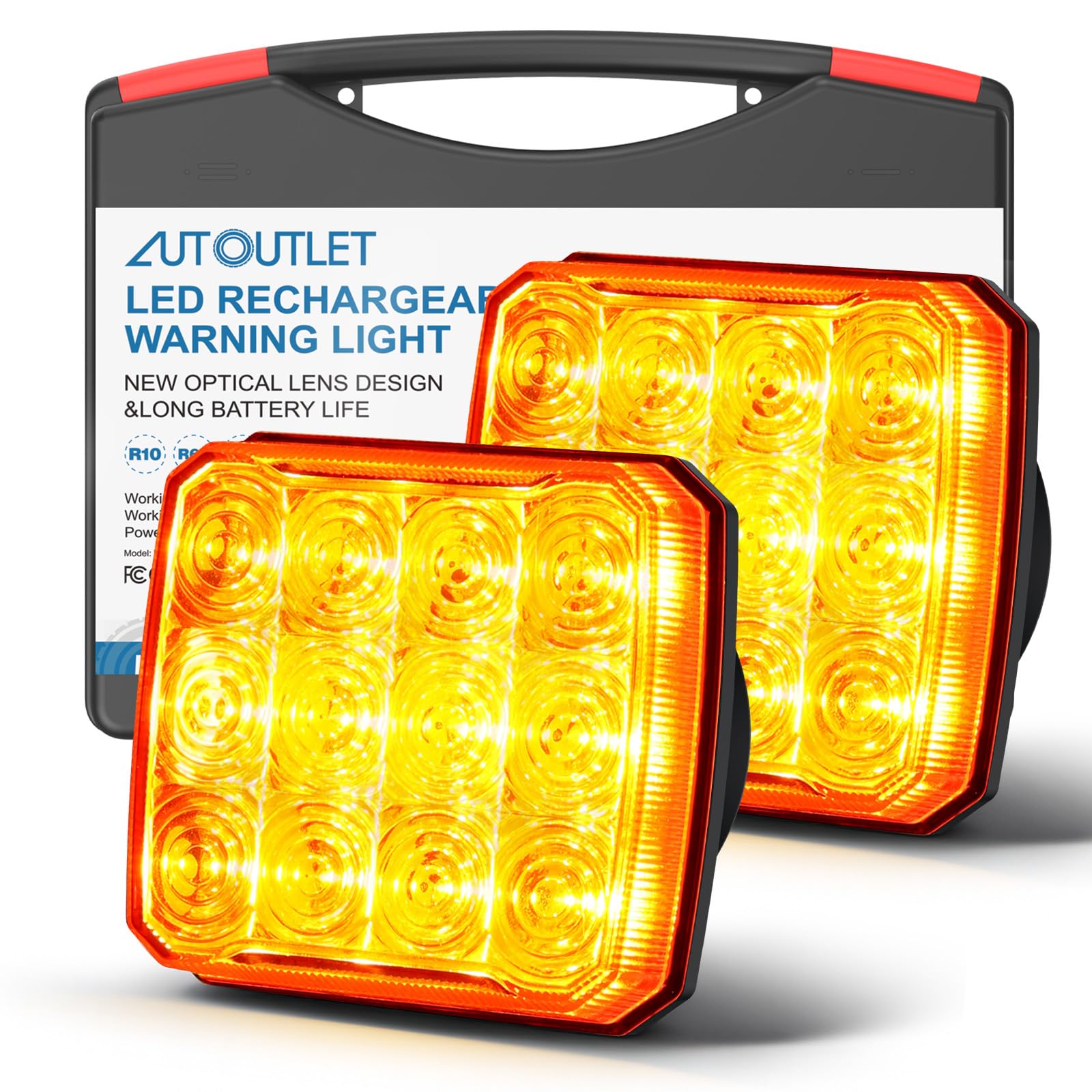 AUTOUTLET Luces de Remolque Inalámbricas 18 Modos Homologado E9 para Coche, Amarilla, Base Magnética con Interruptor para 12V / 24V Automóvil Remolque Camión