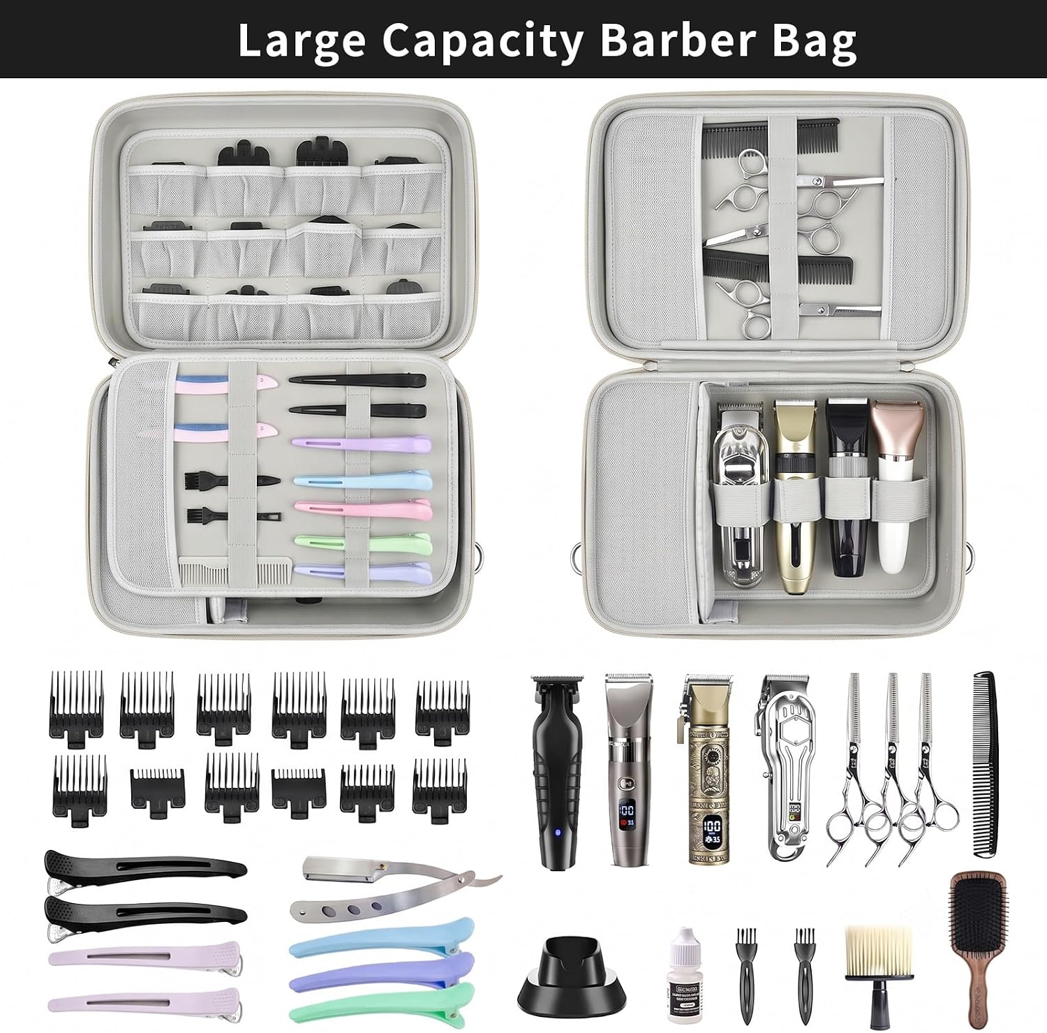 ANKHOH Barber Case for Ufree/for Wahl/for Andis/for Novah/for Solati Hair Clippers, Mens Beard Trimmer Universal Hair Tool Organizer, Barber Kit and Accessories Travel Bag (Box Only) (Black-gray)