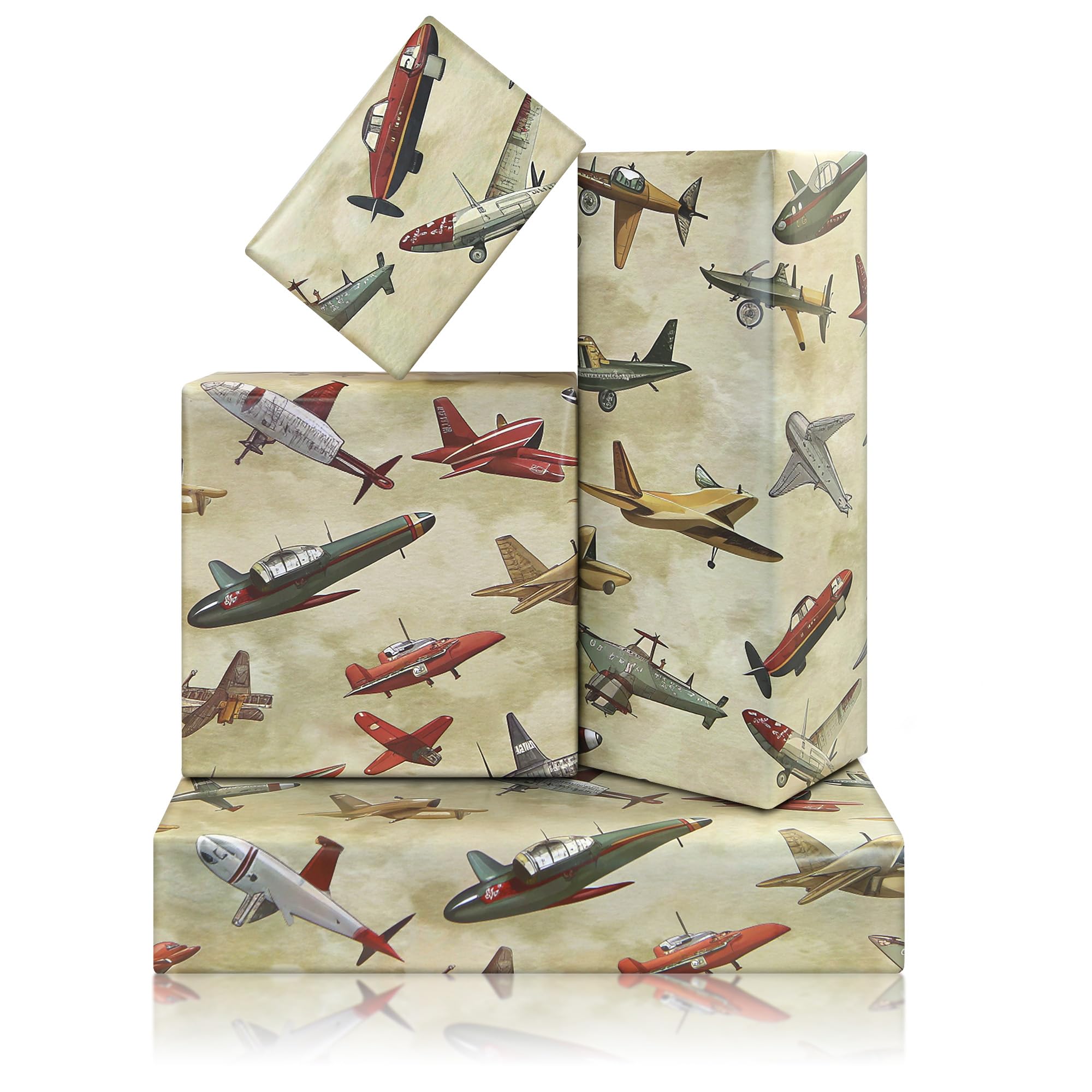Airplane Wrapping Paper,4 Sheets Fighter Jet Military Airplane Themed Designs Wrapping Paper Folded Vintage Gift Wrap for Men Birthday, Aviation Enthusiasts, Pilots, Veterans,19.7 x 27.6 Inches