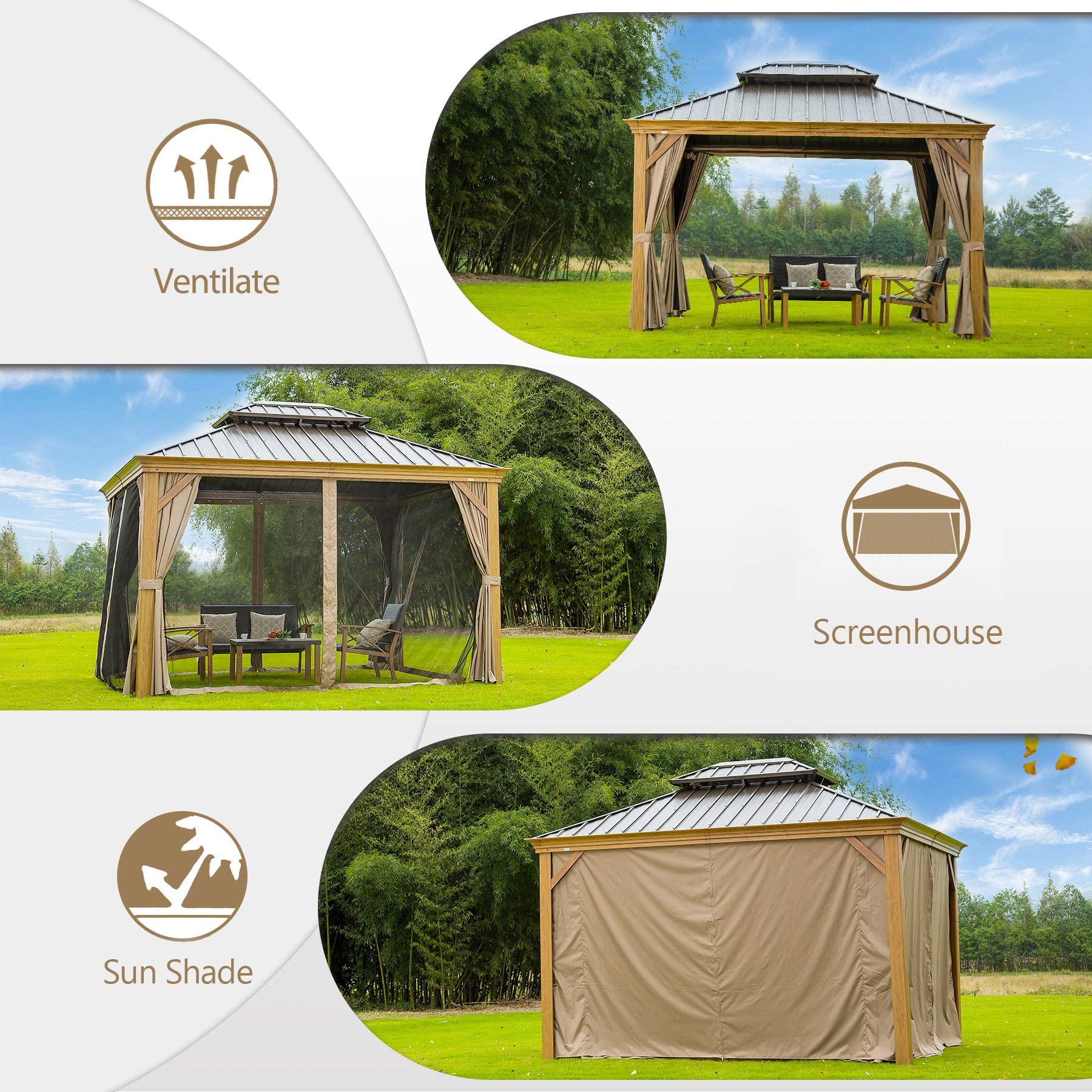 Domi Outdoor Living 10’ X 12’ Hardtop Gazebo Outdoor Aluminum Gazebo