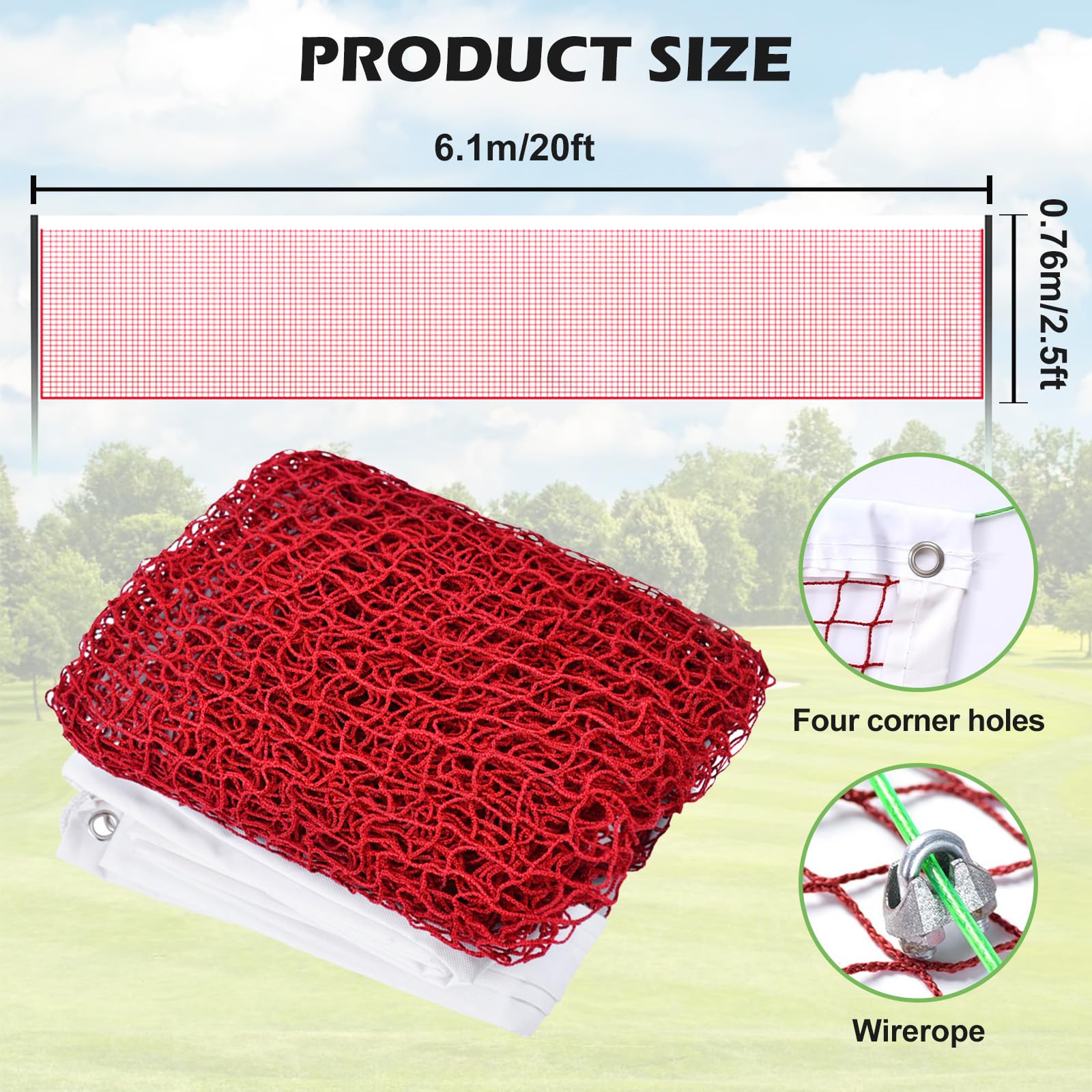 GBKDQQ: Red de Voleibol Portátil 6.1x0.76m, Fácil de Instalar, Compacta para Jardín, Playa, Patio (Roja)