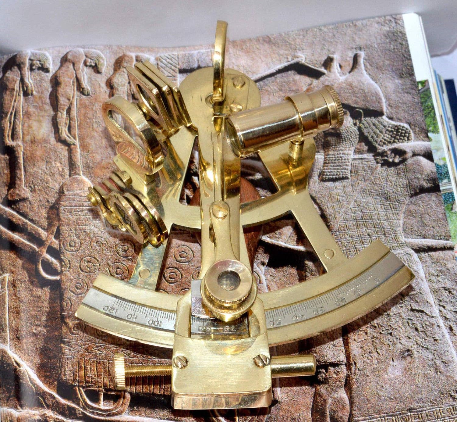 Humaira Nautical 4" Solid Brass Sextant Nautical Working Instrument Astrolabe Ships Maritime Gift, Yellow, 4 Inch - Image 3