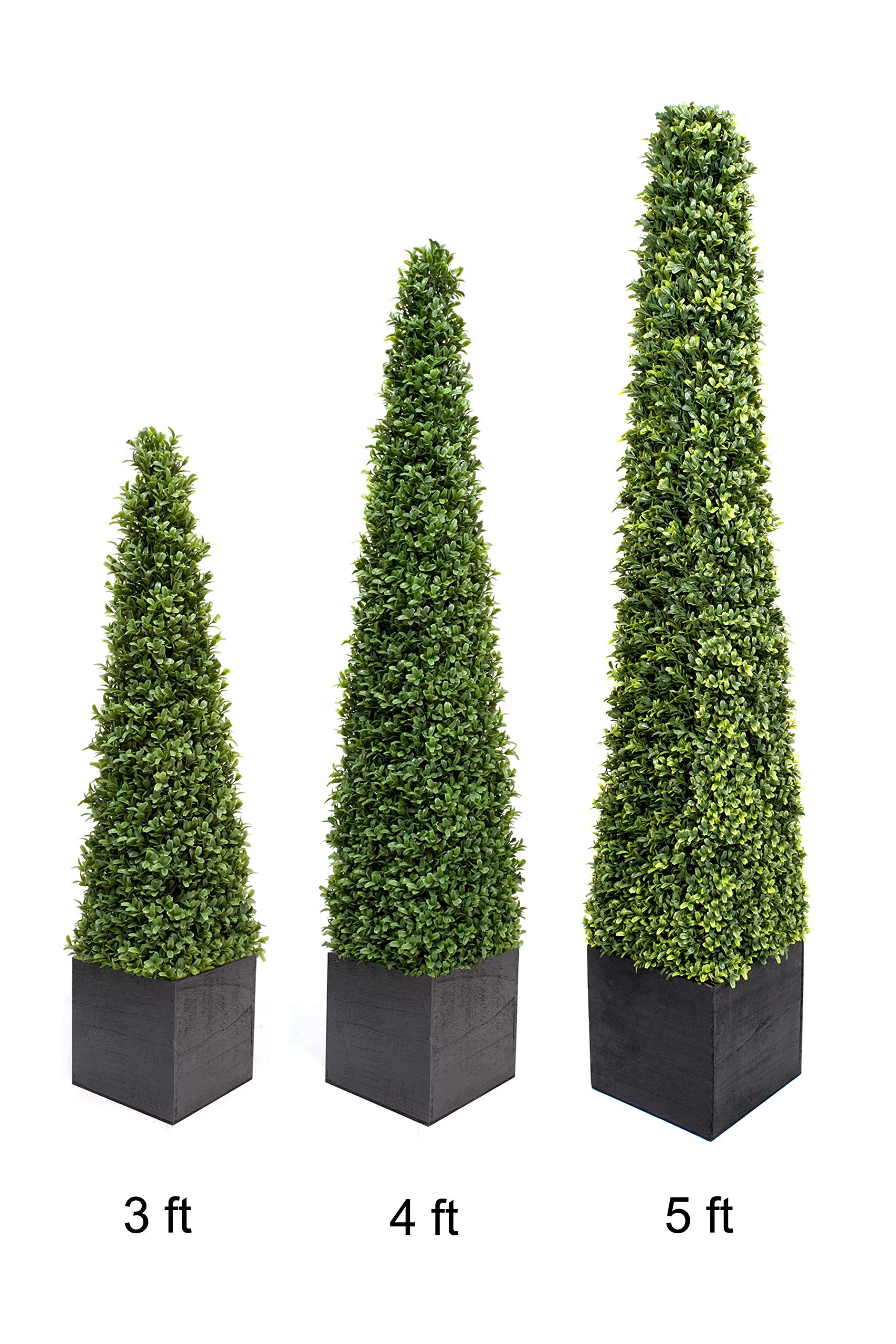 Buy 2 x Artificial Topiary Boxwood Pyramid Trees in Black Square