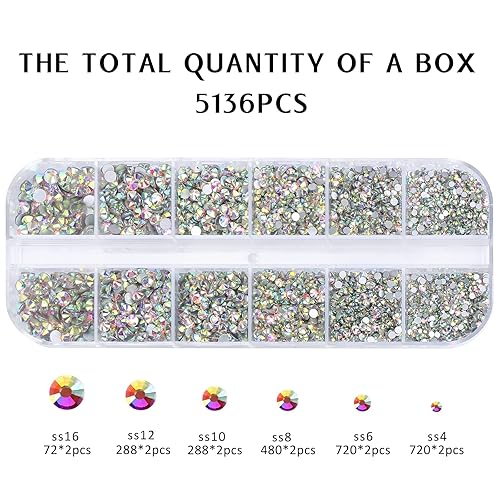 Vista 61 de 3820Pcs Light Green Flatback Rhinestones for Bedazzling, 2-6.5mm Small Rhinestones Diamonds Kit, Flat Back Crystals Gems for Nail Art and Crafts