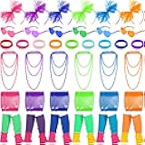 Panitay 80s Fancy Dress Costume Accessories Women Neon Gloves Headband Necklace Glasses Leg Warmer Bracelet Halloween Outfit