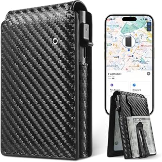Auskang Smart Wallet For Men with Tracker, Works with Apple Find My, Minimalist Leather Slim Pop Up Wallet For Men with Money Clip, RFID Blocking, Credit Card Holder, Not For Android, Black