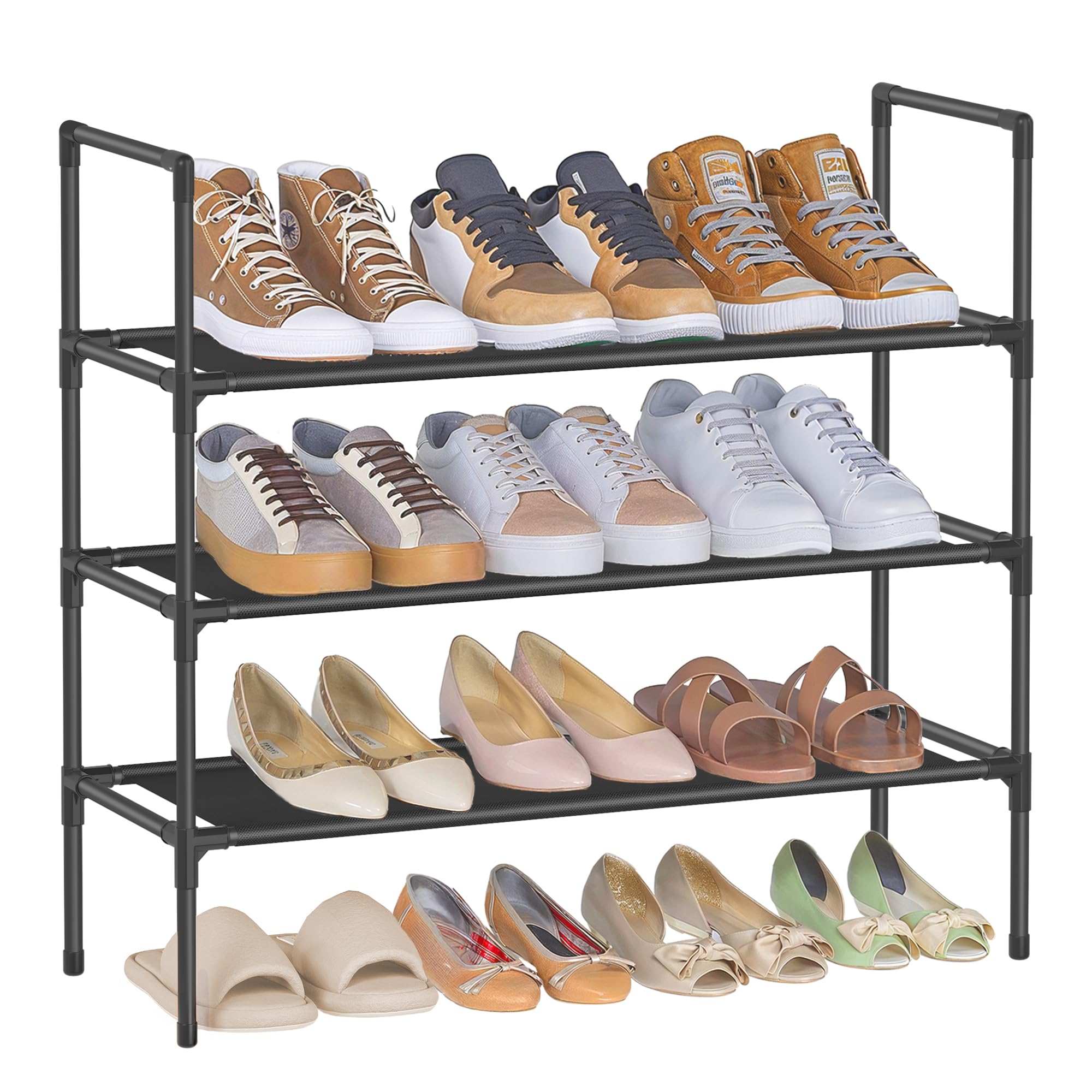 SONGMICS 3-Tier Shoe Rack, Slim Shoe Storage, 64.8 x 27.7 x 70.1 cm