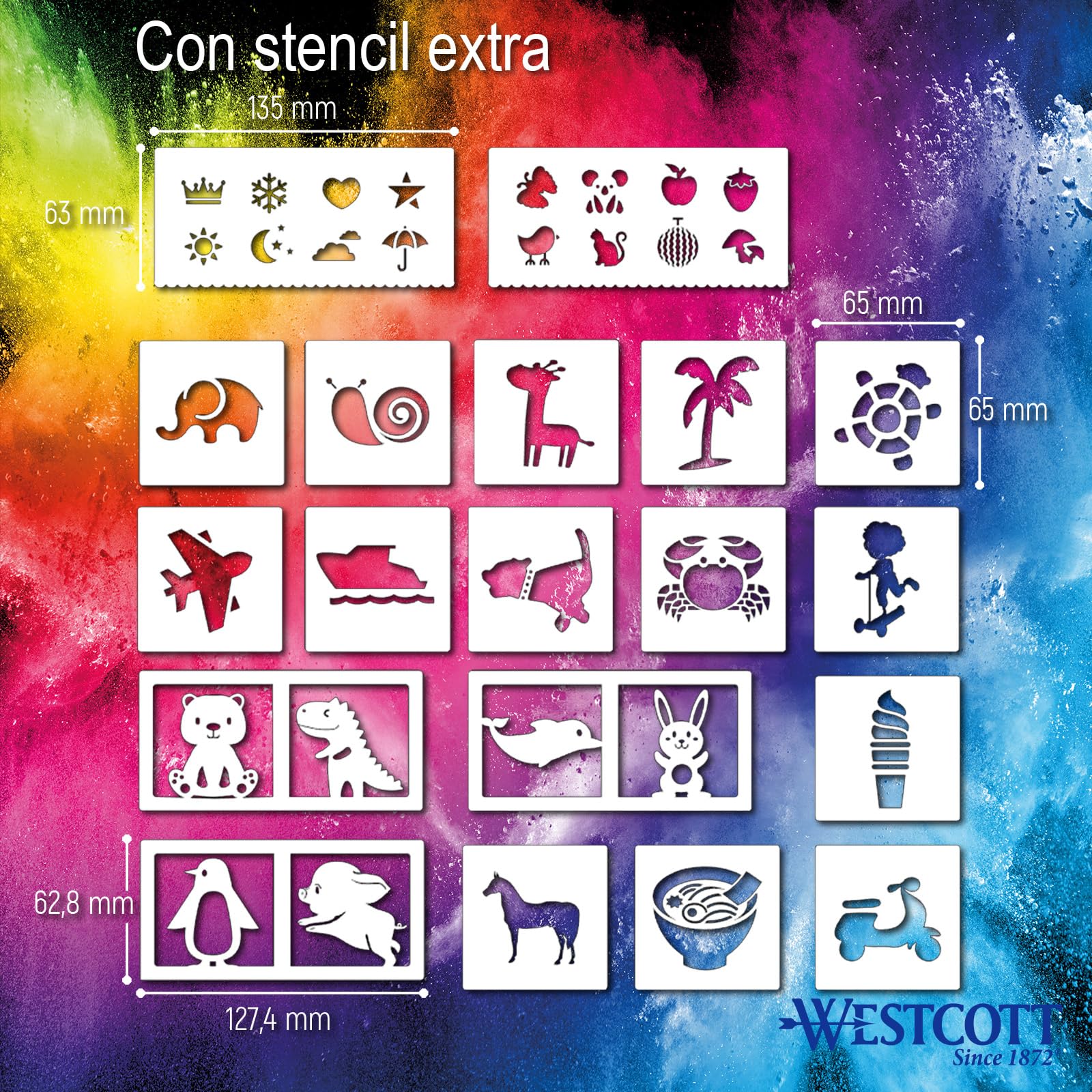 Westcott set aerografo per bambini | Penna elettrica a spruzzo in set iniziale con 12 pennarelli e 19 stencil | Con batteria ricaricabile e caricatore USB | E-16800 00
