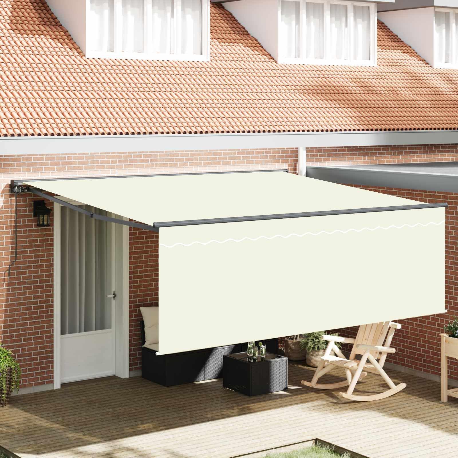 Tenda da sole retrattile color crema, 400 x 300 cm, in poliestere e alluminio, con meccanismo di funzionamento manuale, resistente alle intemperie, resistente ai raggi UV, ideale per giardino