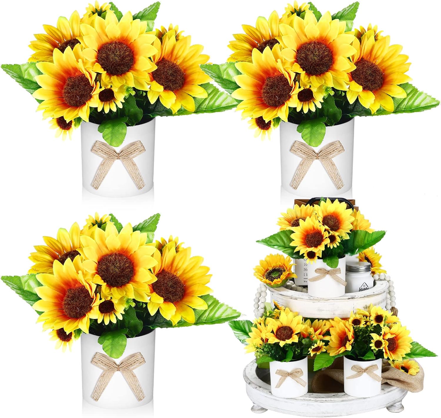 Jexine 3 Set Potted Mini Fake Sunflowers Decorations for Home Decor Farmhouse