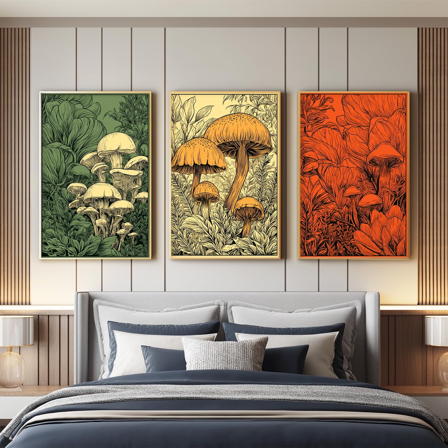 Genérico - Juego de 3 decoraciones de pared Tropical, impresión HD para salón, dormitorio, pósters de setas bosque verde y rojo psicodélico sin marco, cuadro de pared, 40 x 60 cm