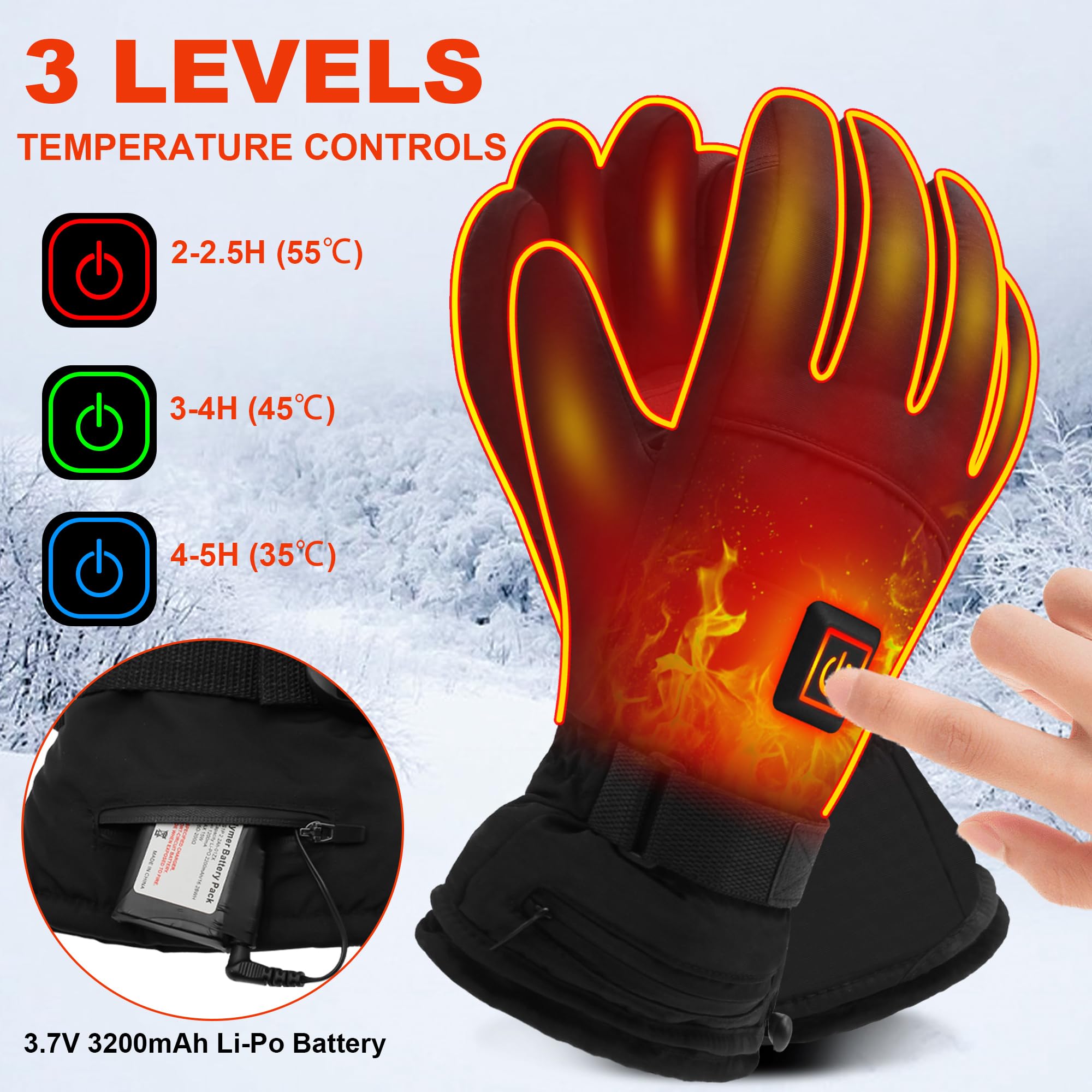 Svpro Guantes de Invierno con batería Recargable, Guantes artríticos térmicos Impermeables para Hombres