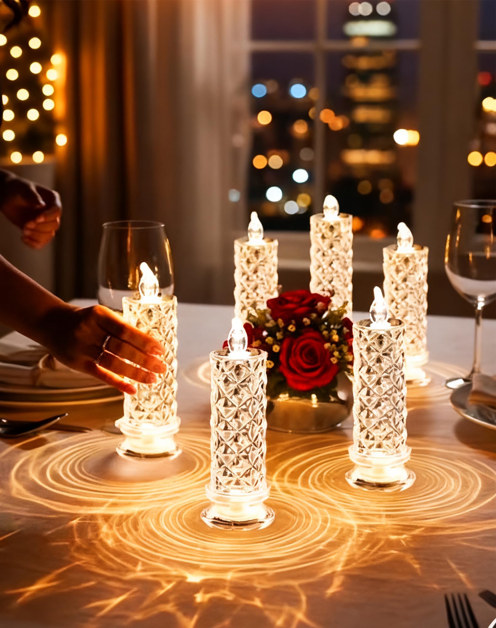 Yagerod Flickering Flameless LED Candle, Rose-Colored Flickering LED Crystal Candle, LED Crystal Lantern, Romantic Flameless Pillar Candle (12PC)