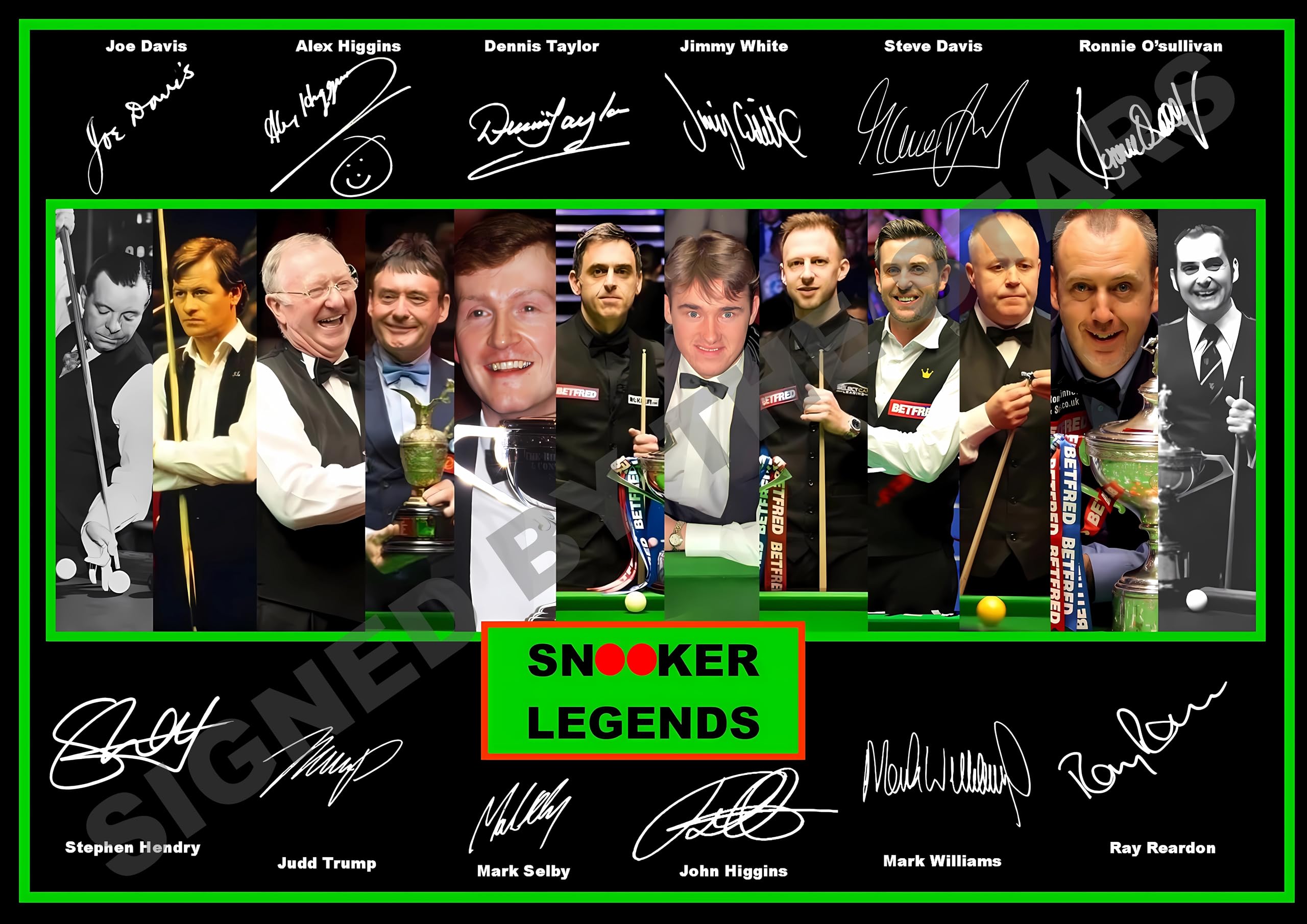 Stunning Quality Snooker Legends Ronnie O'sullivan, Stephen Hendry... Signed/Autographed Print. (A4 PRINT ONLY 29.7CM X 21CM)