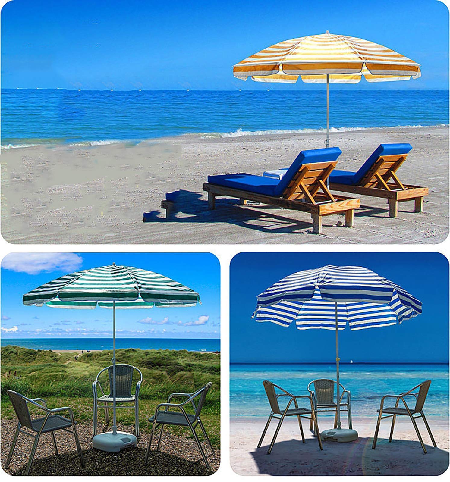 XJBTBA Parasol ogrodowy Parasol Parasol Mały parasol plażowy w paski (2 m / 6,5 stopy) z kotwicą piaskową, przenośny wodoodporny parasol ogrodowy na zewnątrz Patio, okrągły parasol przeciwsłoneczny na